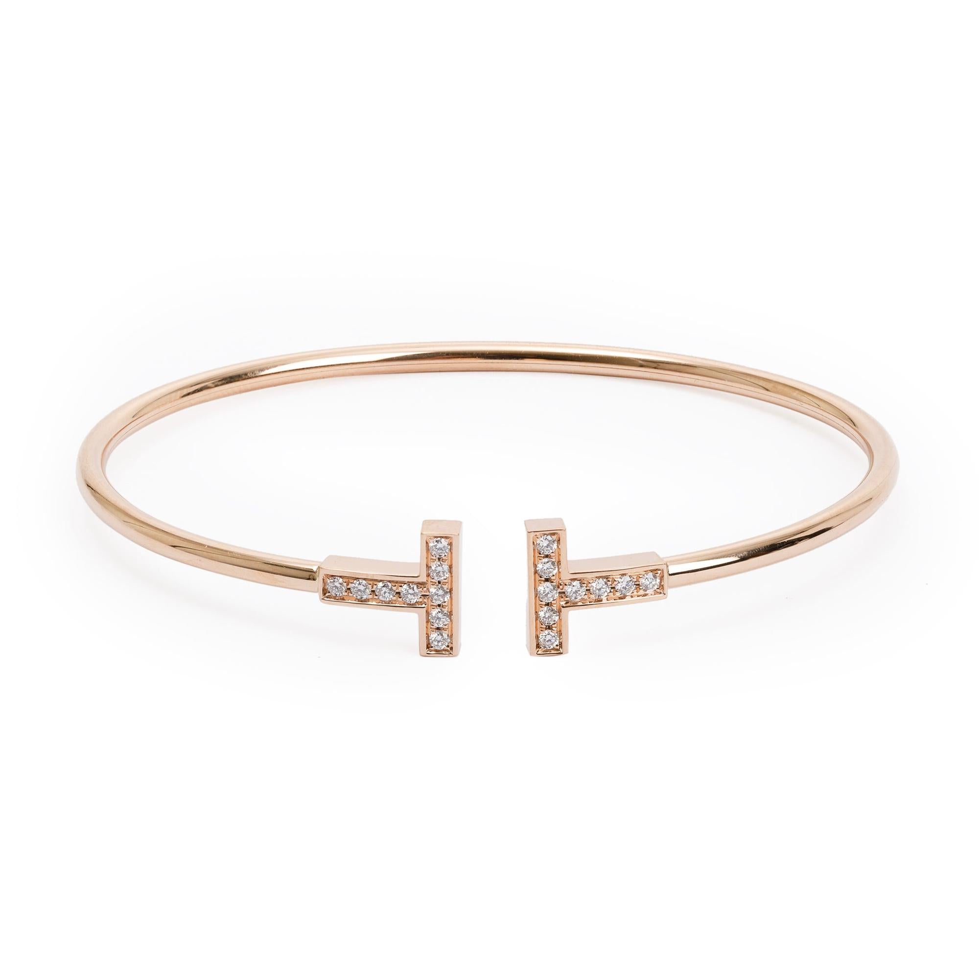 Tiffany & Co. 18k Rose Gold Diamond T Wire Bracelet