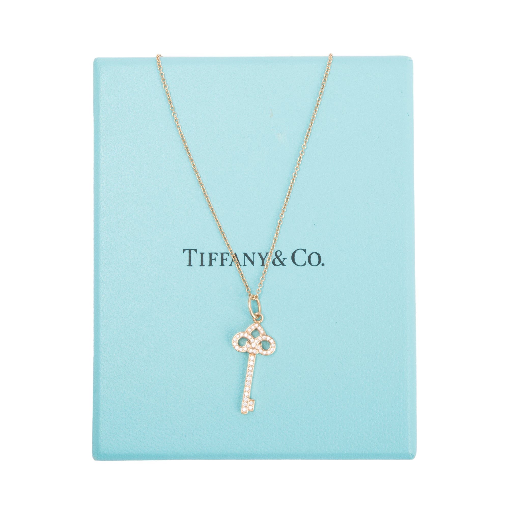 Tiffany & Co. 18k Rose Gold Mini Fleur de Lis Key Pendant Necklace w/ Box