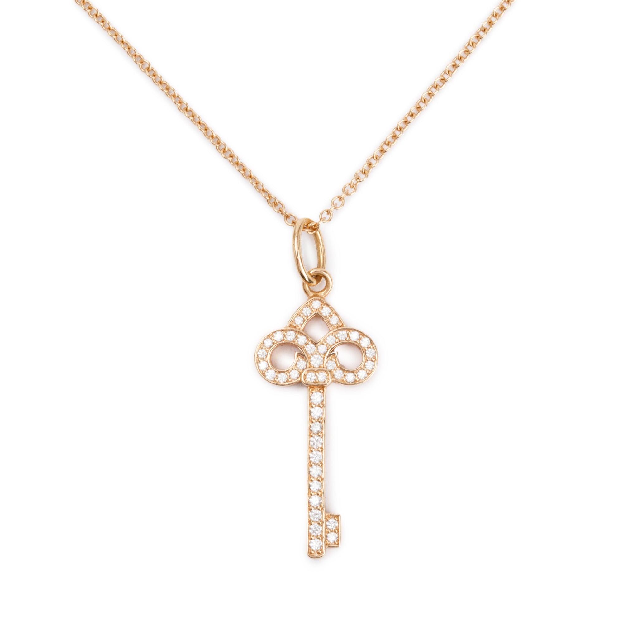 Tiffany & Co. 18k Rose Gold Mini Fleur de Lis Key Pendant Necklace w/ Box