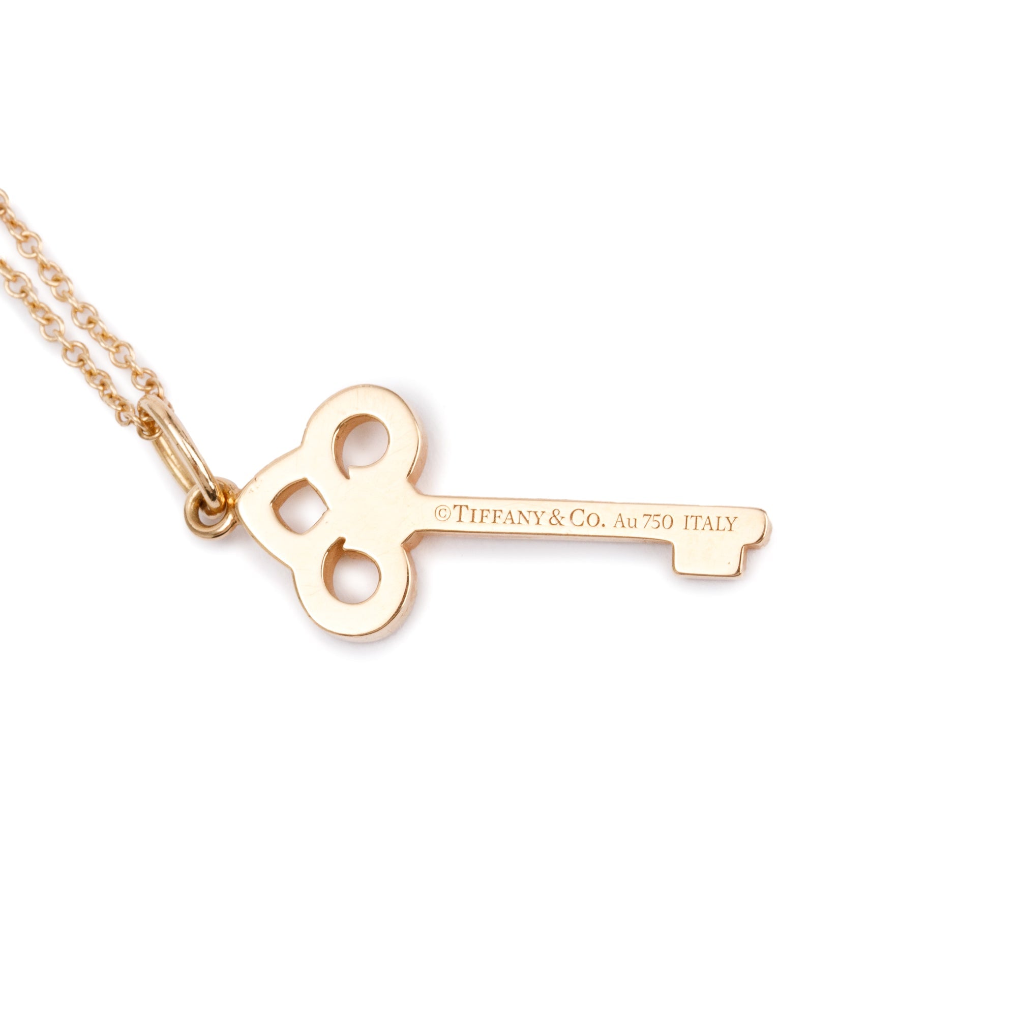 Tiffany & Co. 18k Rose Gold Mini Fleur de Lis Key Pendant Necklace w/ Box