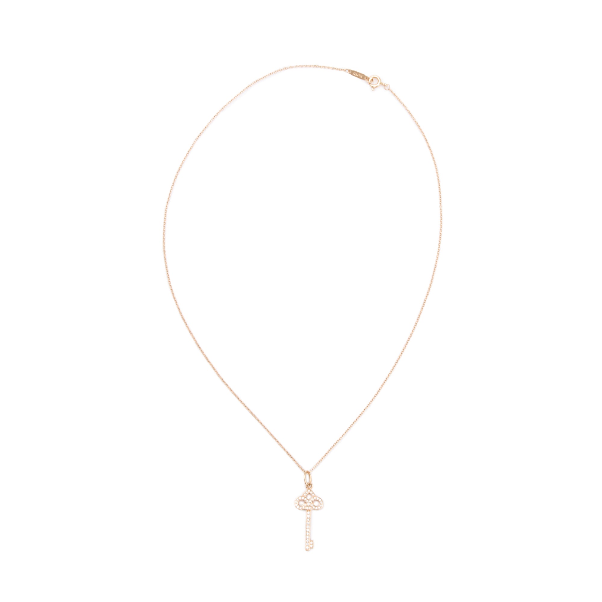 Tiffany & Co. 18k Rose Gold Mini Fleur de Lis Key Pendant Necklace w/ Box