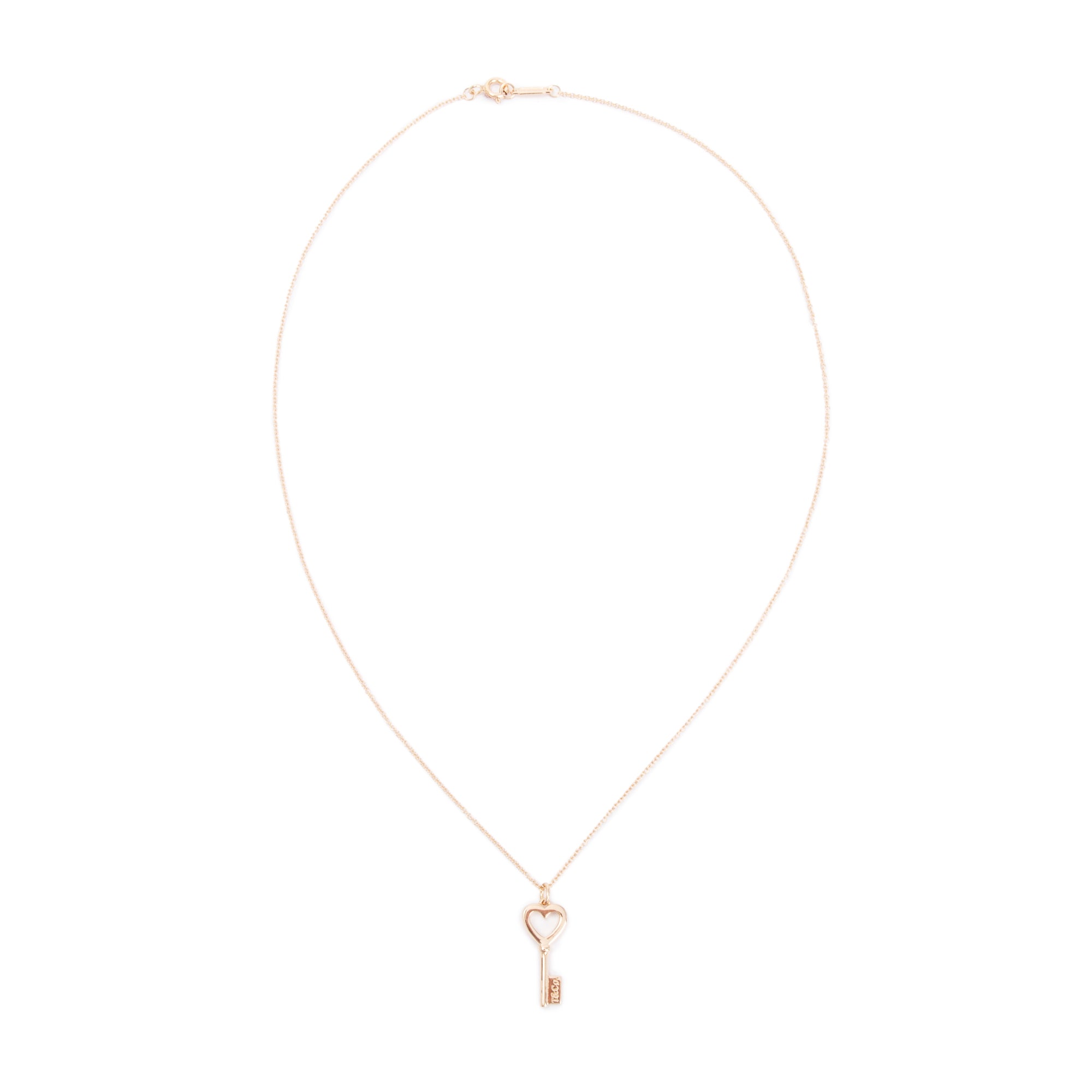 Tiffany 18k Rose Gold Mini Heart Key Pendant Necklace w/ Box