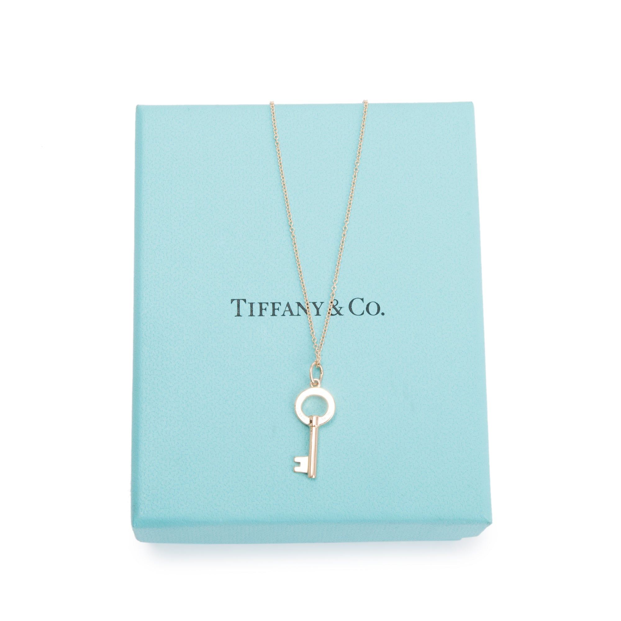 Tiffany & Co. 18k Rose Gold Mini Modern Open Round Key Pendant Necklace w/ Box