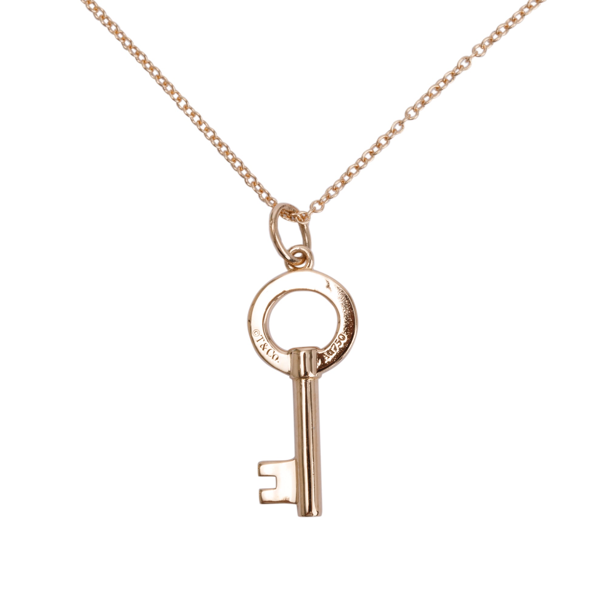 Tiffany & Co. 18k Rose Gold Mini Modern Open Round Key Pendant Necklace w/ Box