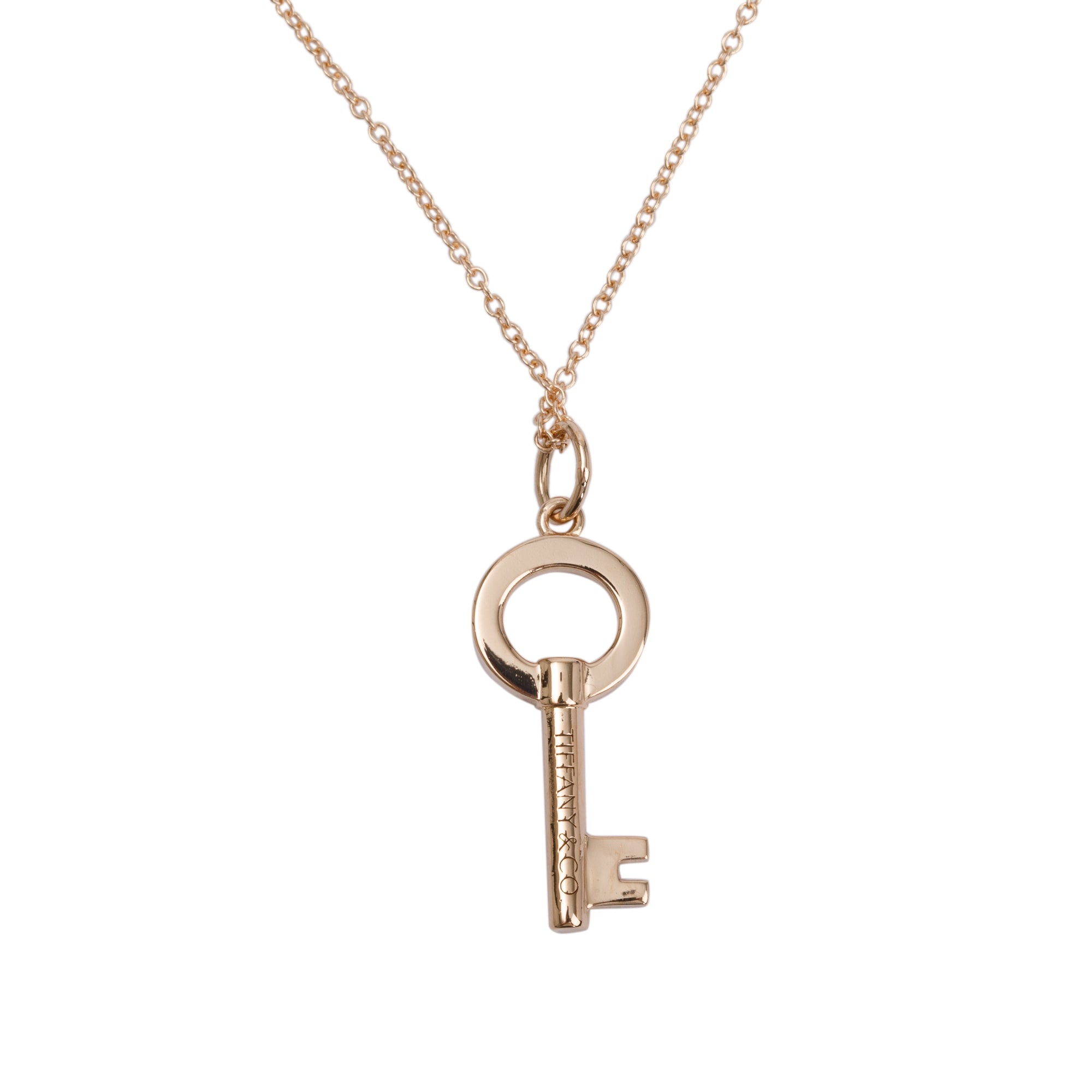 Tiffany & Co. 18k Rose Gold Mini Modern Open Round Key Pendant Necklace w/ Box