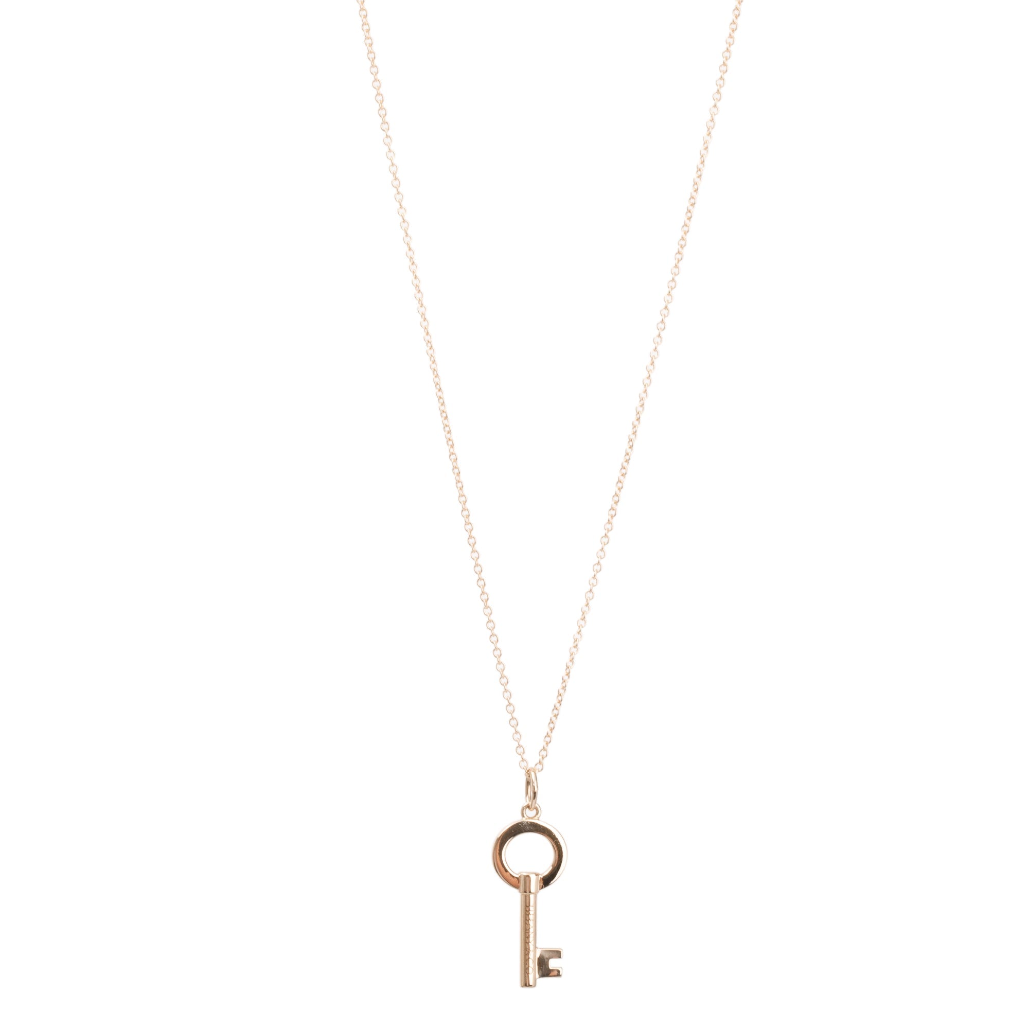 Tiffany & Co. 18k Rose Gold Mini Modern Open Round Key Pendant Necklace w/ Box