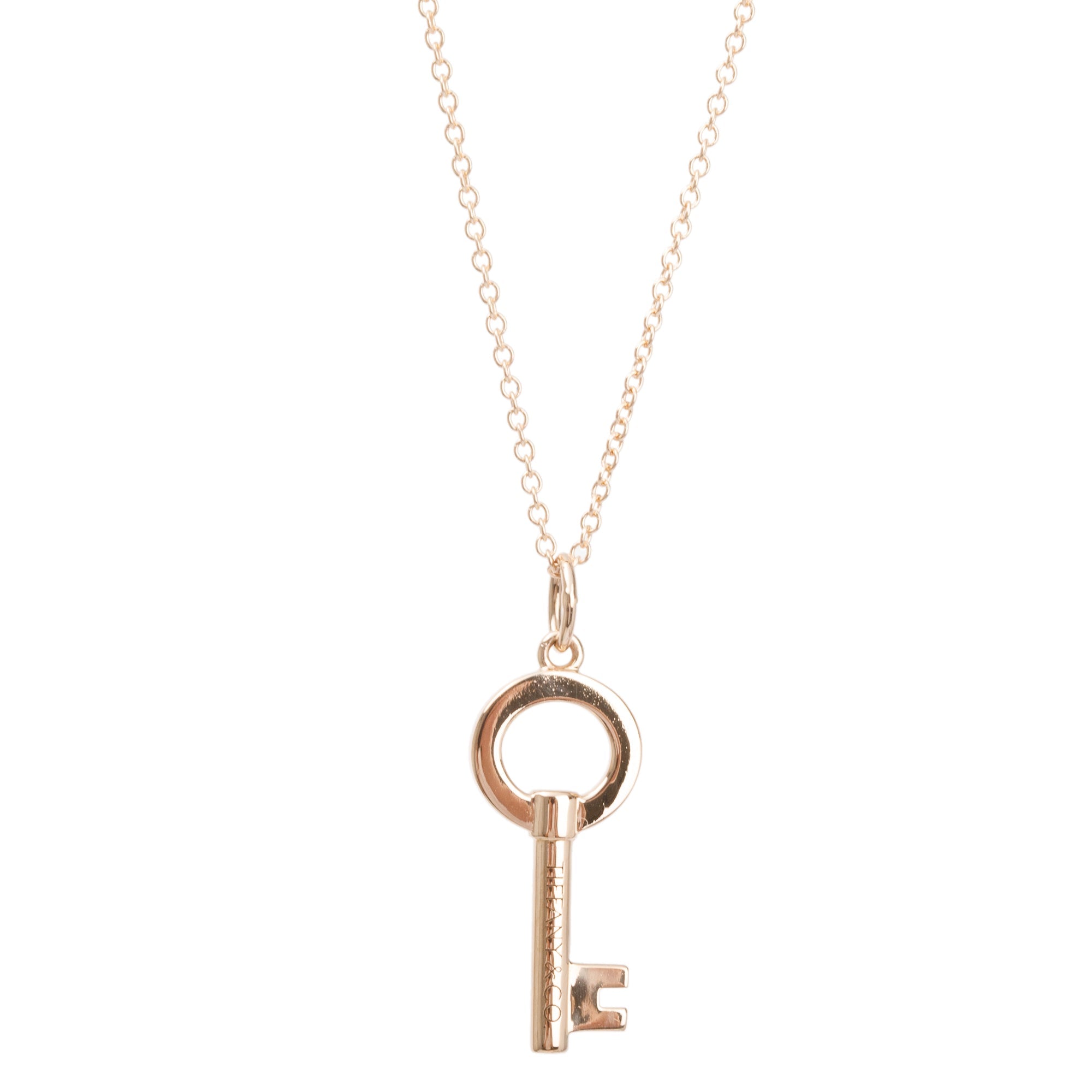Tiffany & Co. 18k Rose Gold Mini Modern Open Round Key Pendant Necklace w/ Box