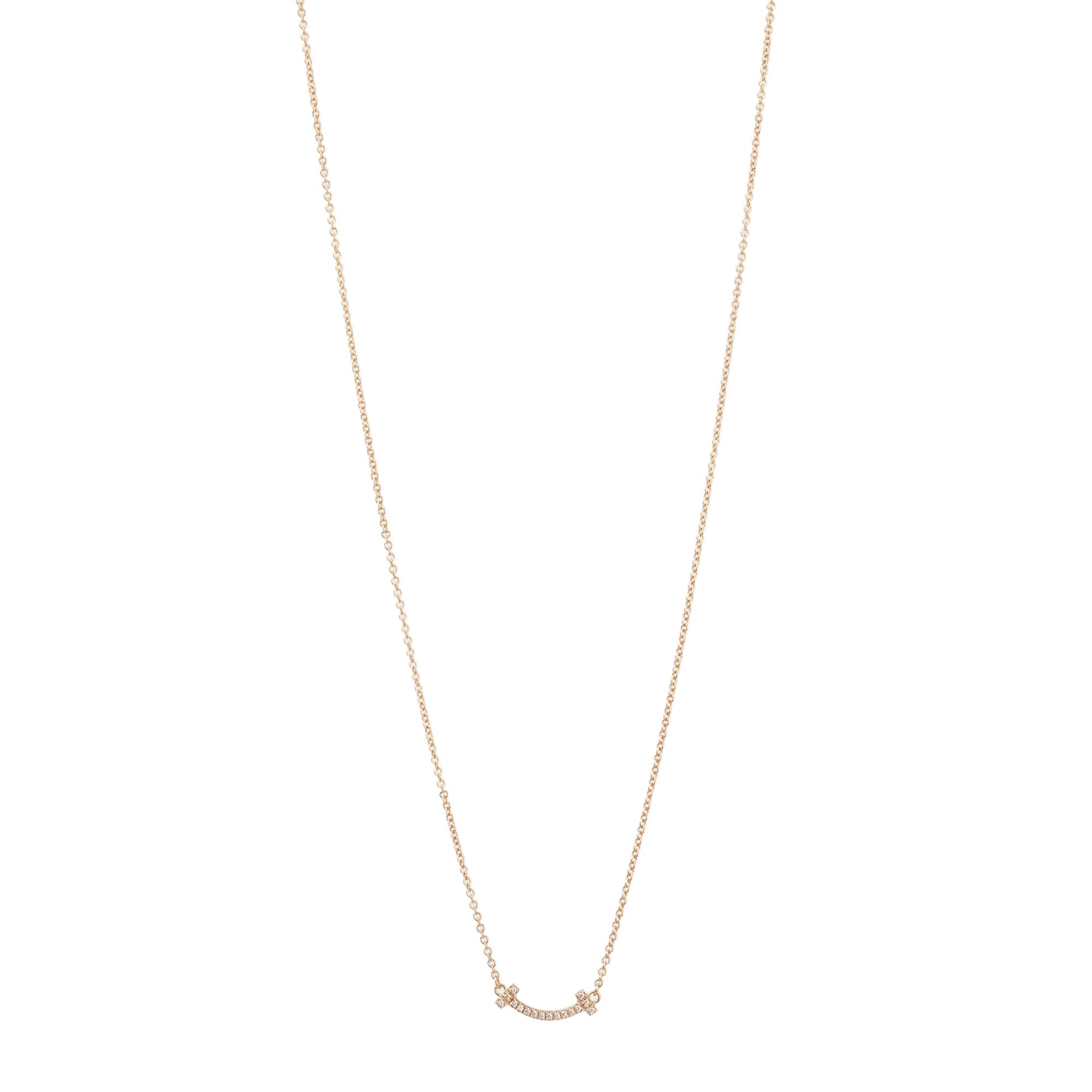 Tiffany & Co. 18k Rose Gold Mini T Smile Diamond Pendant Necklace w/ Box