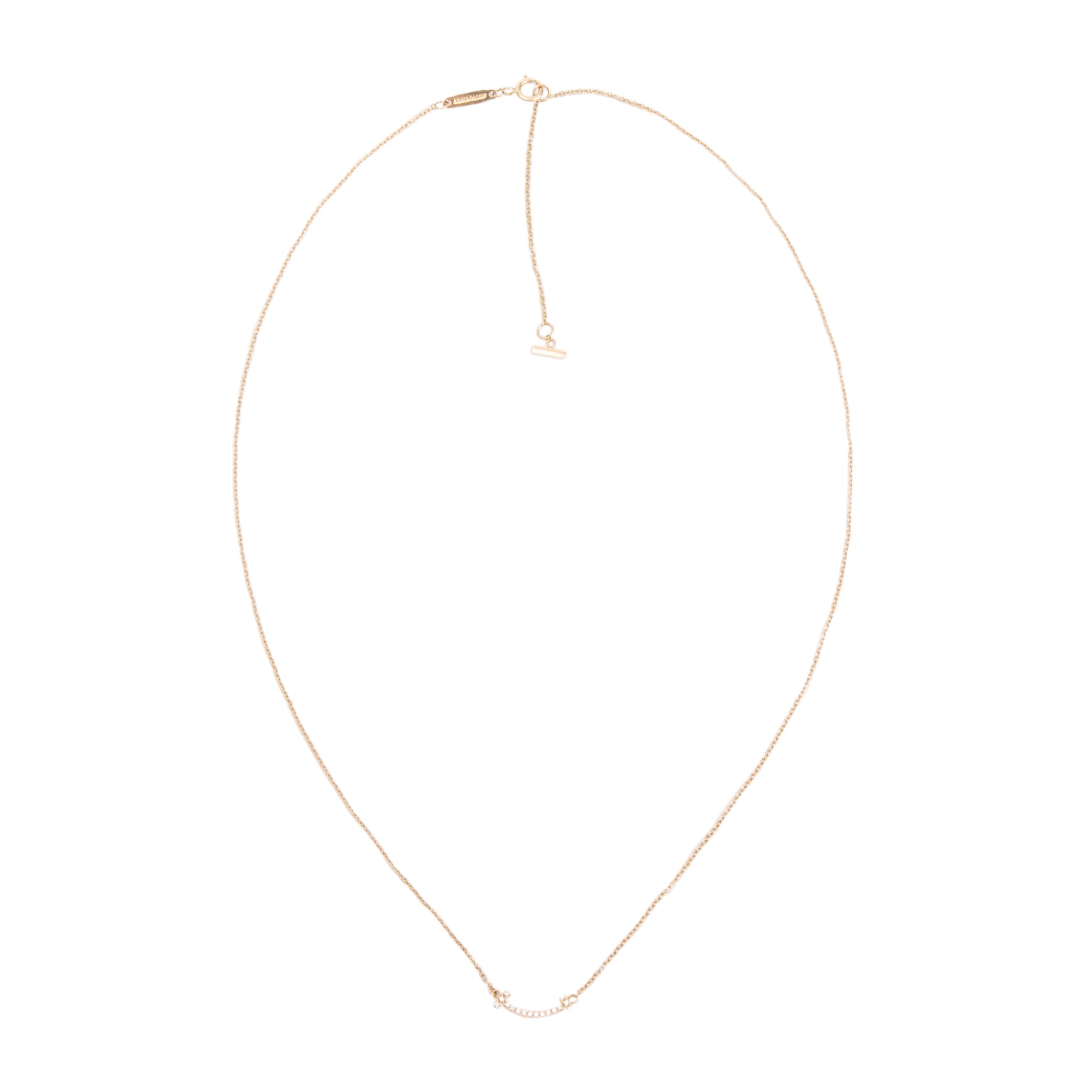 Tiffany & Co. 18k Rose Gold Mini T Smile Diamond Pendant Necklace w/ Box