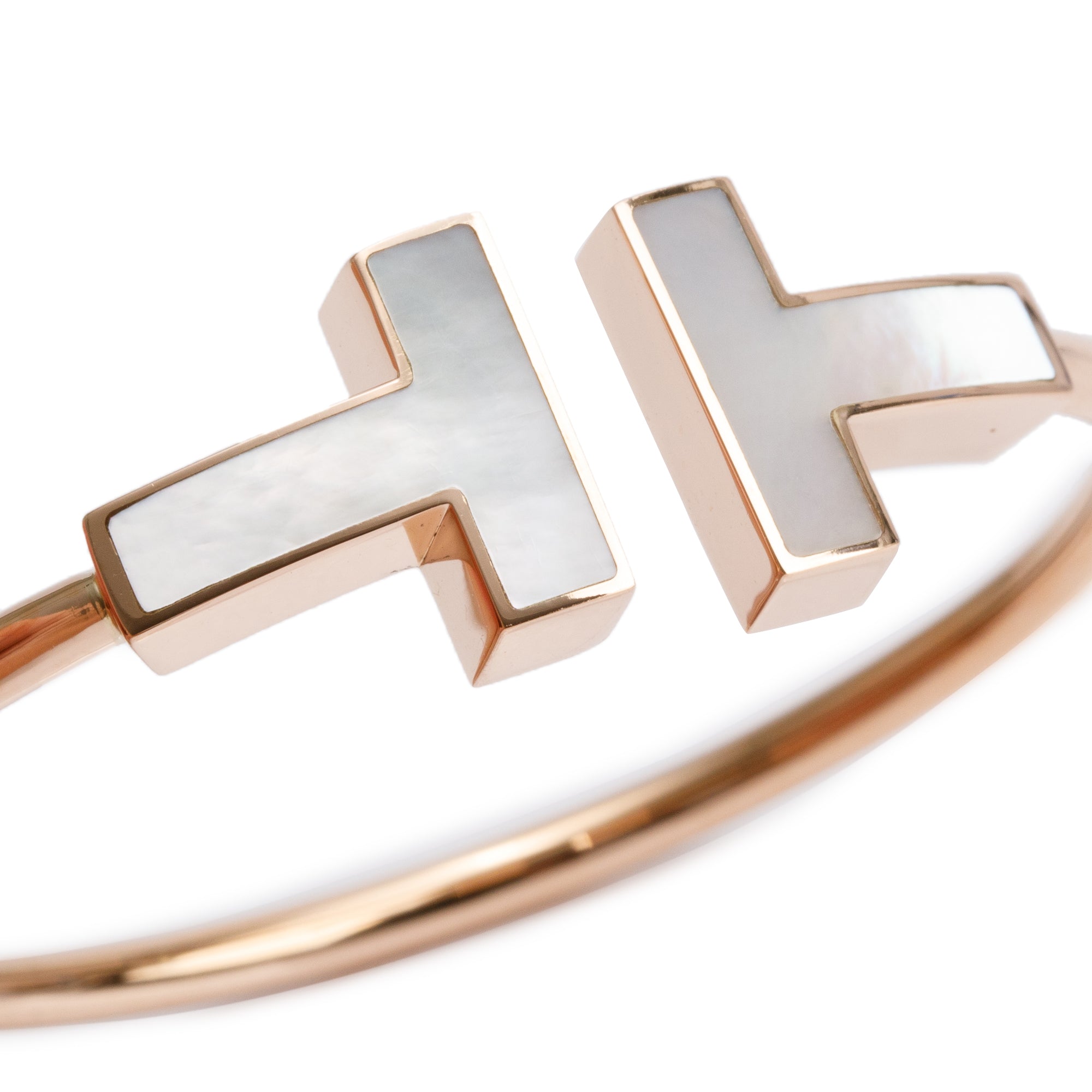 Tiffany & Co. 18k Rose Gold Mother of Pearl Wide T Wire Bracelet w/ Box