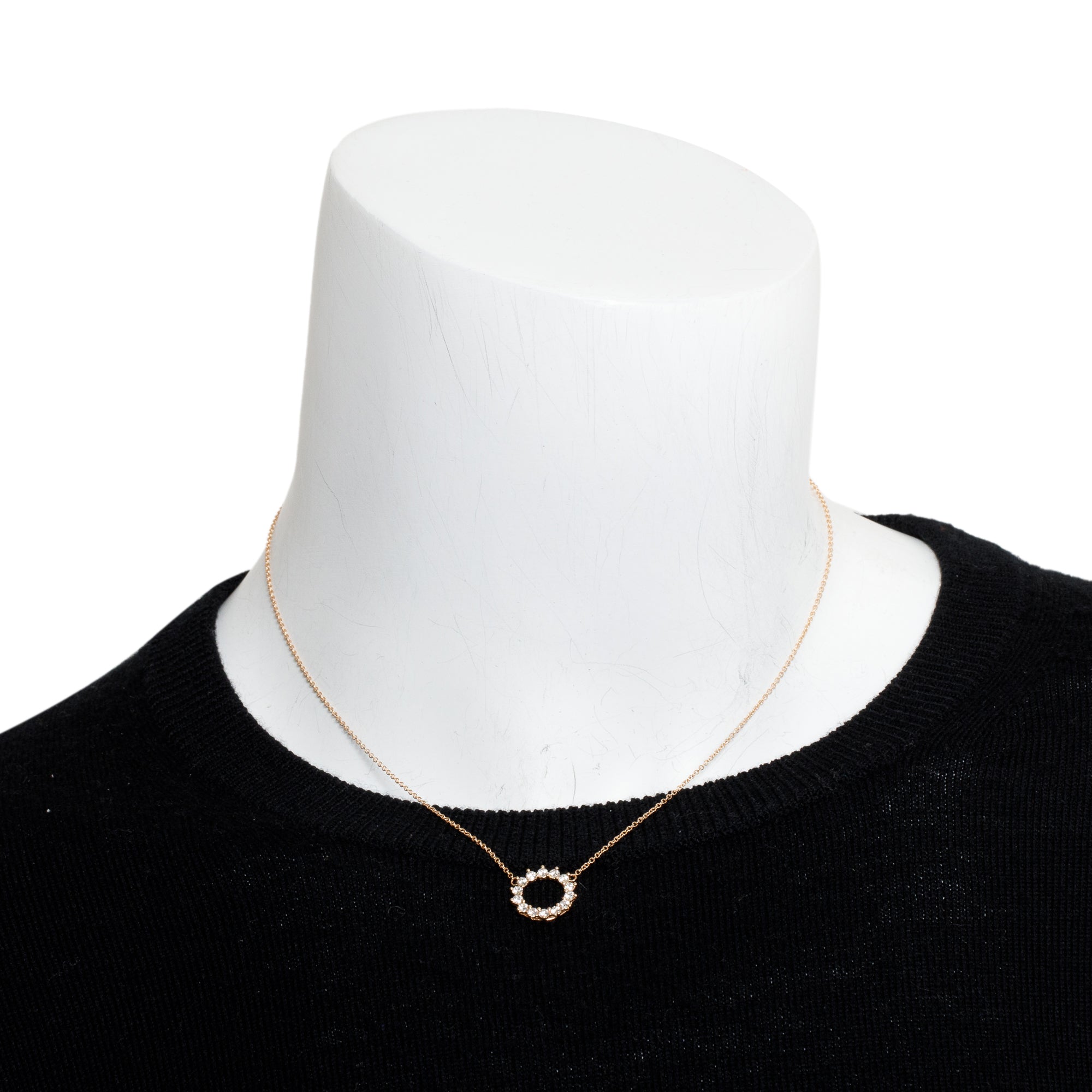Tiffany & Co. 18k Rose Gold Open Circle Diamond Pendant Necklace, Size Small w/ Box