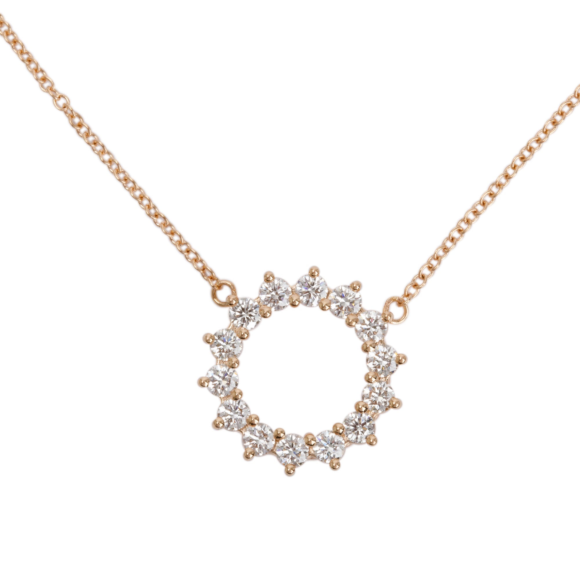 Tiffany & Co. 18k Rose Gold Open Circle Diamond Pendant Necklace, Size Small w/ Box