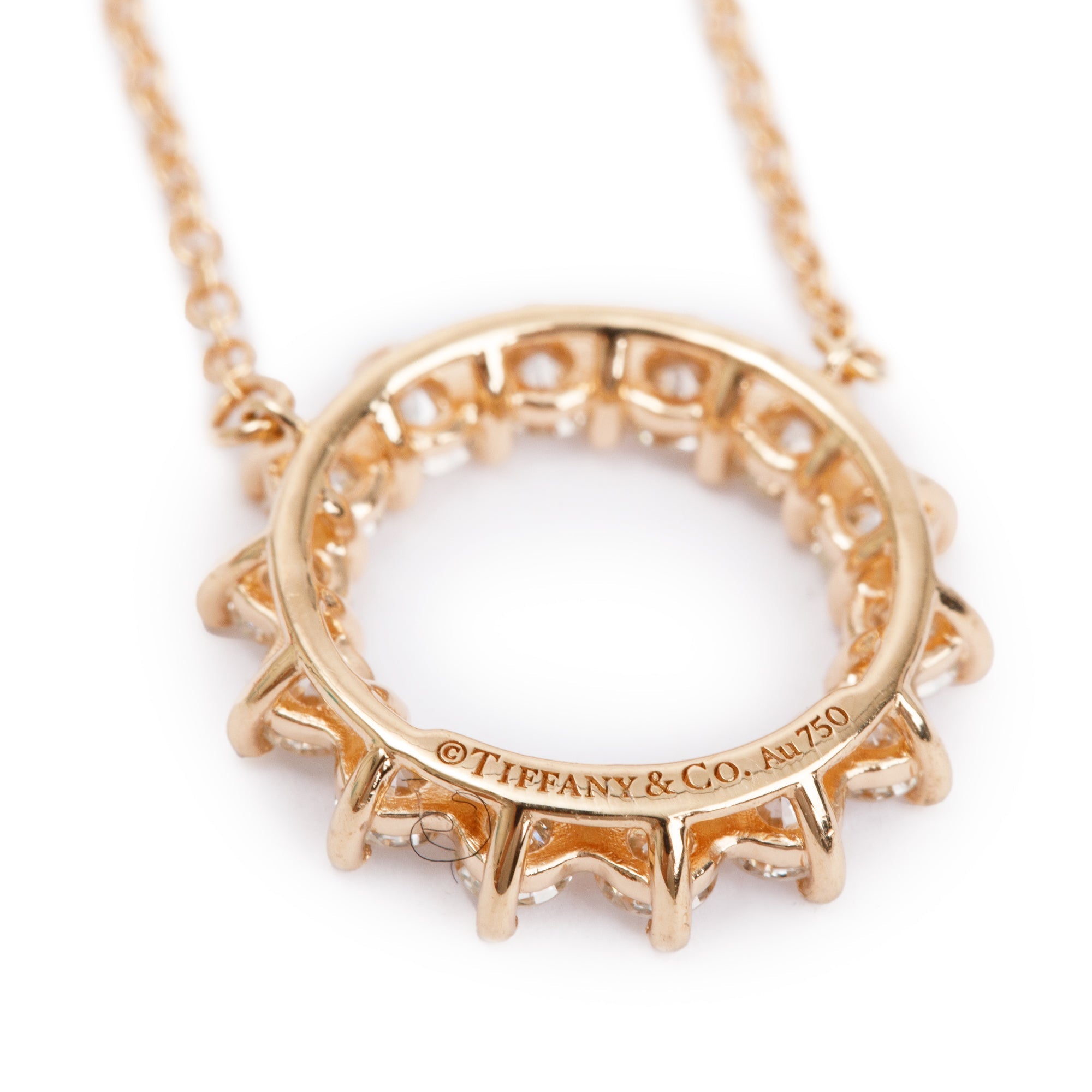 Tiffany & Co. 18k Rose Gold Open Circle Diamond Pendant Necklace, Size Small w/ Box