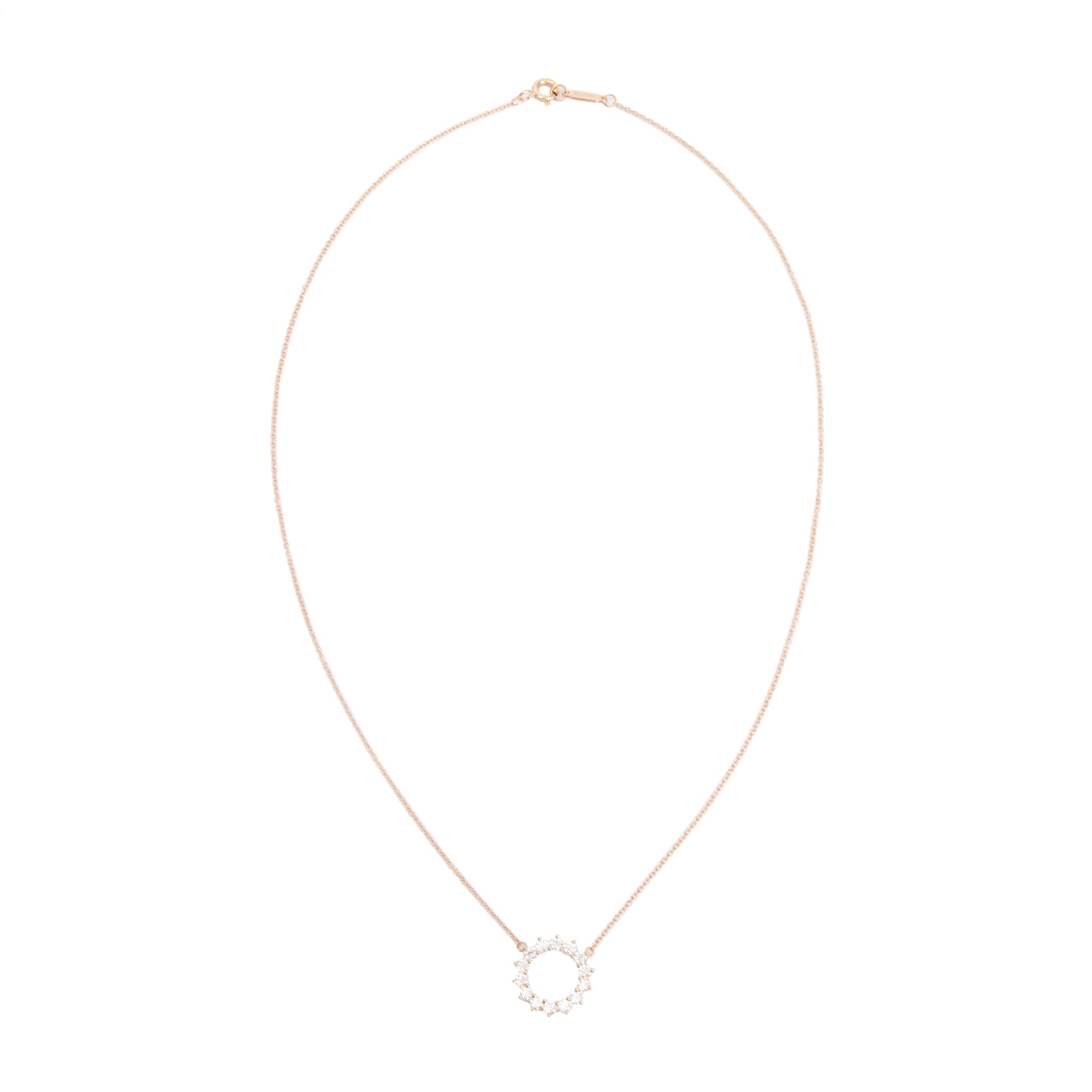 Tiffany & Co. 18k Rose Gold Open Circle Diamond Pendant Necklace, Size Small w/ Box