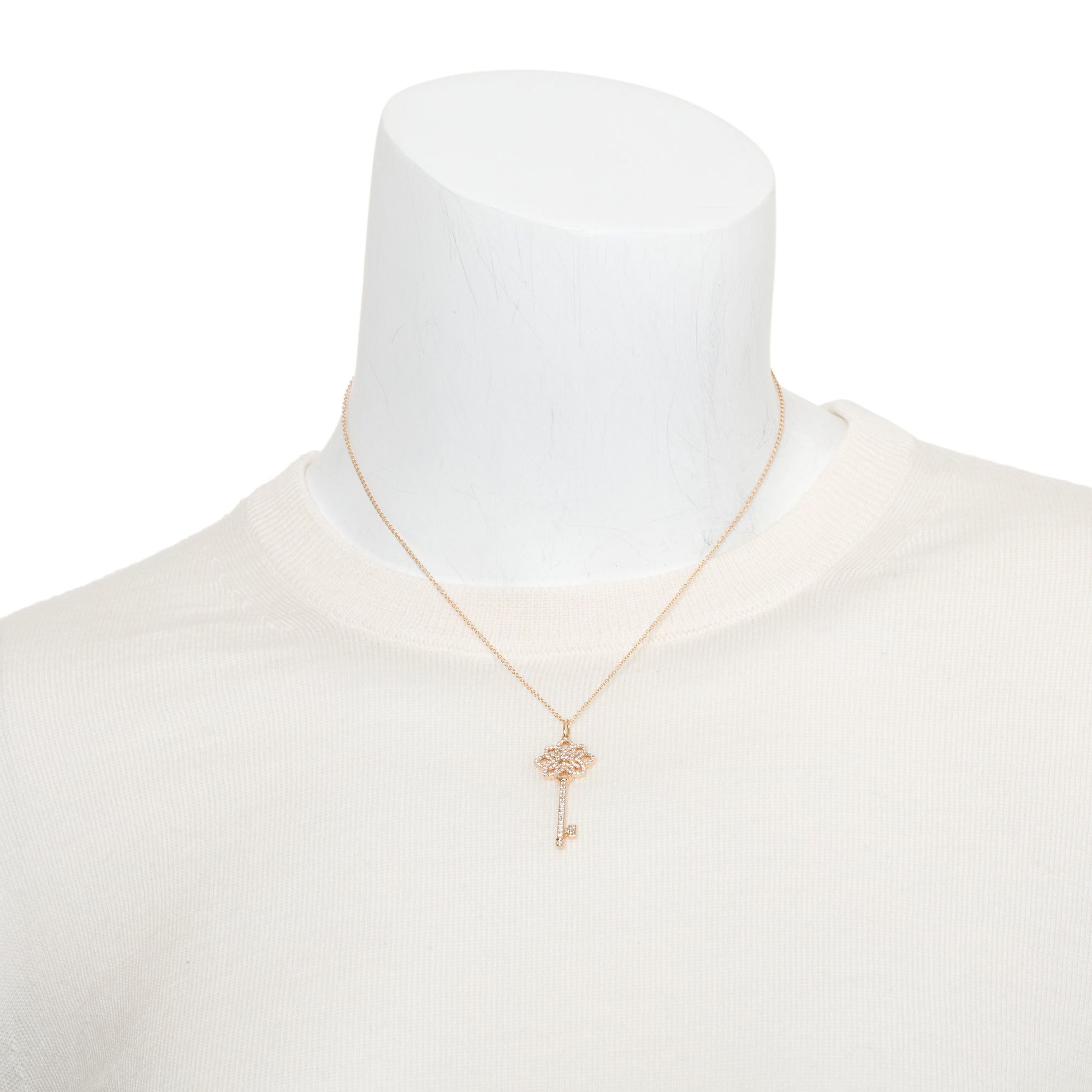Tiffany & Co. 18k Rose Gold Pave Diamond 1.5" Woven Key Pendant Necklace w/ Box