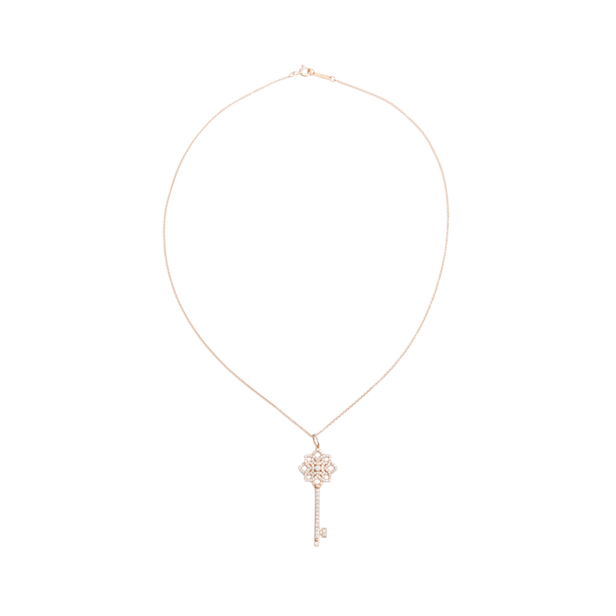 Tiffany & Co. 18k Rose Gold Pave Diamond 1.5" Woven Key Pendant Necklace w/ Box