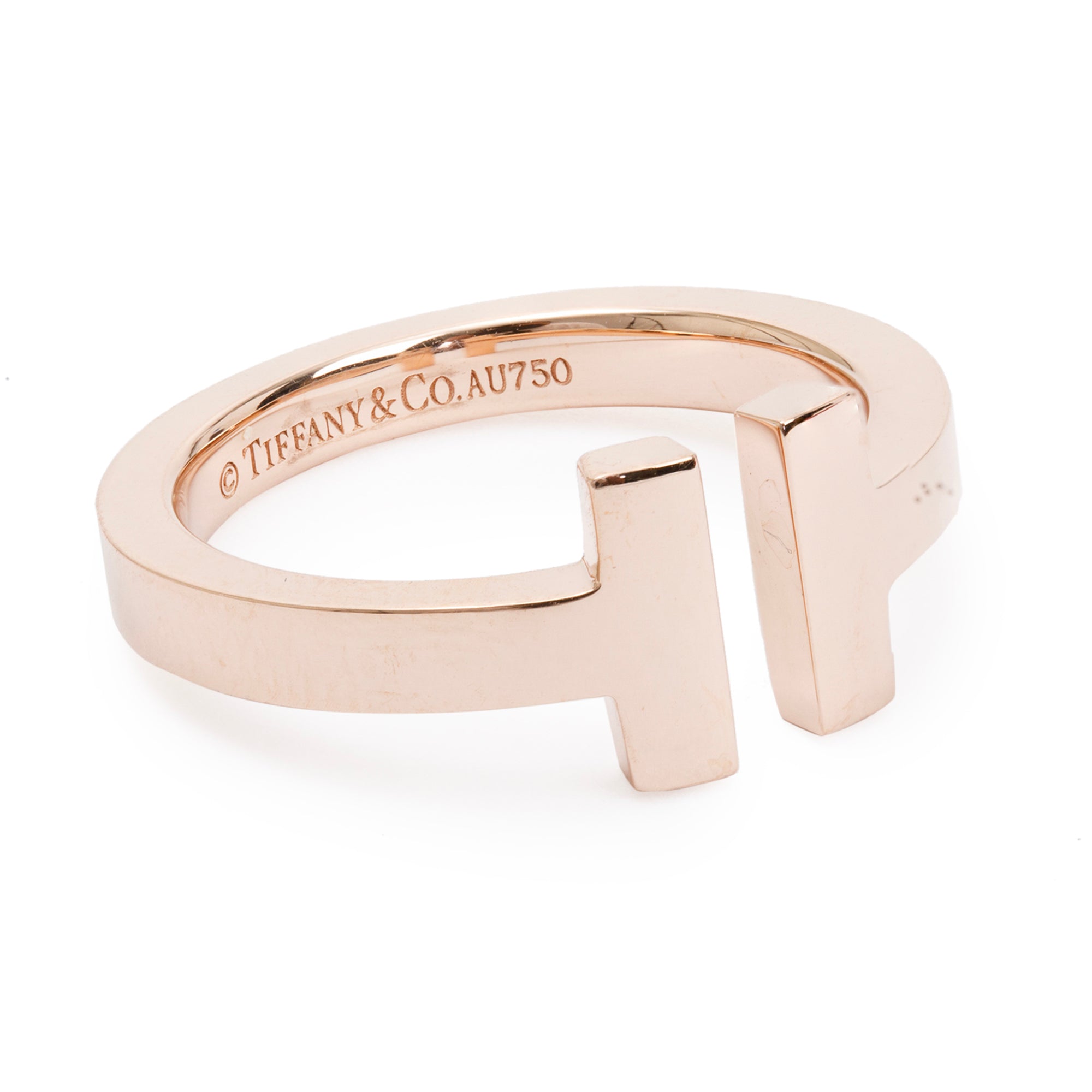 Tiffany & Co. 18k Rose Gold T Square Ring, Size 5.75