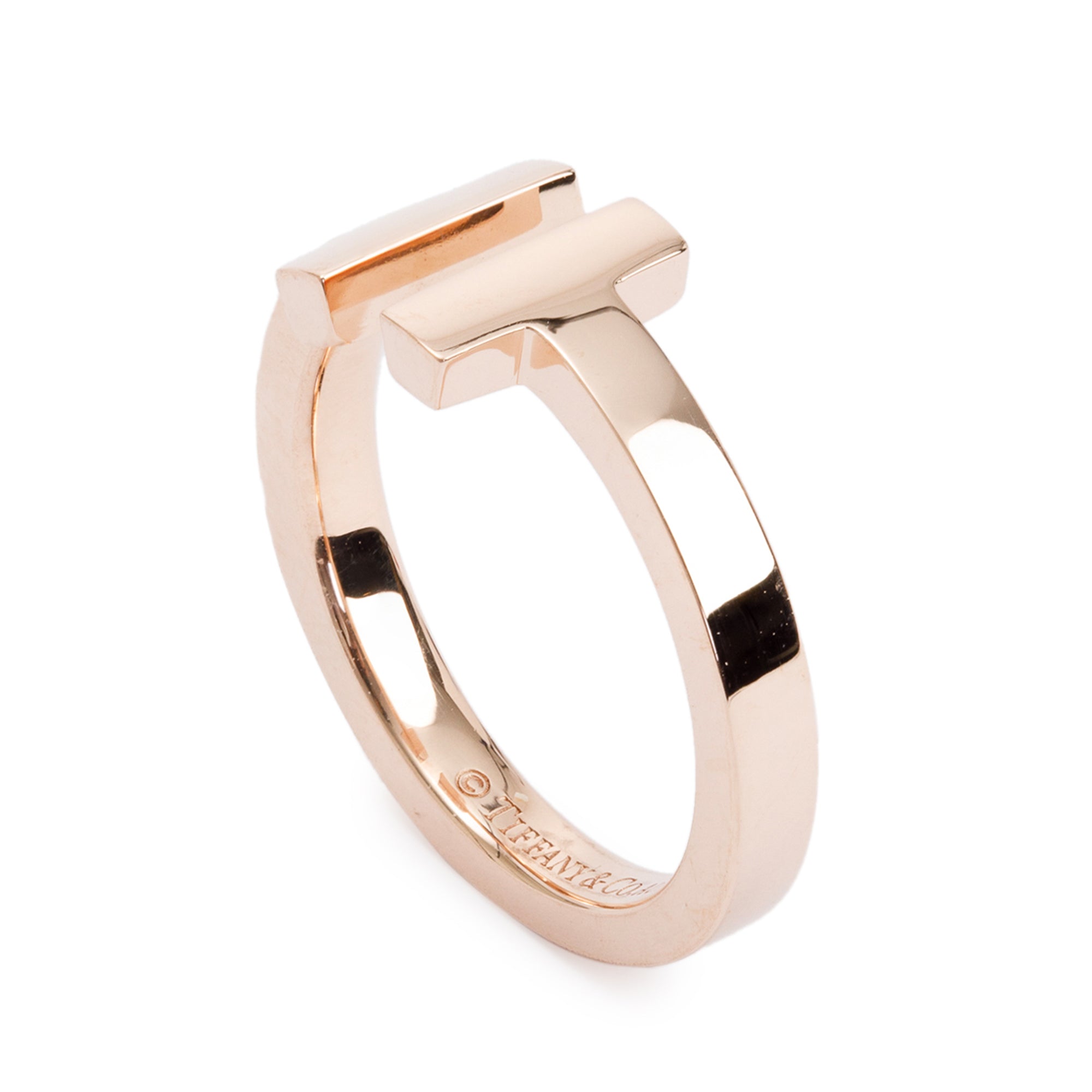 Tiffany & Co. 18k Rose Gold T Square Ring, Size 5.75