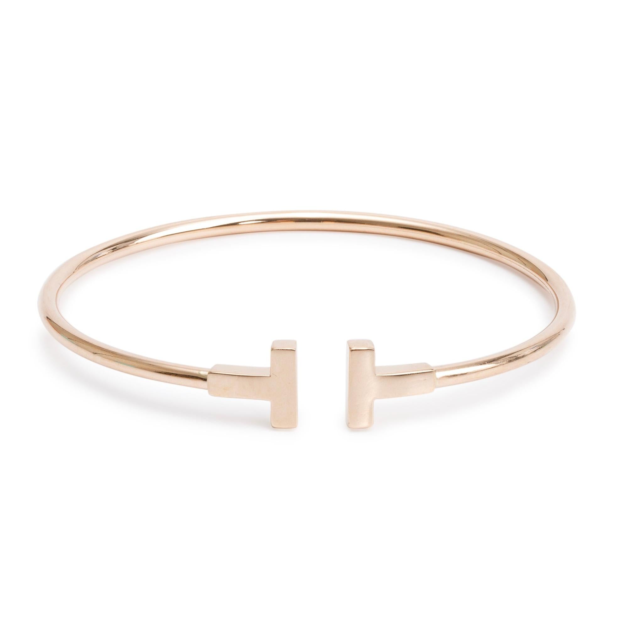 Tiffany & Co. 18k Rose Gold T Wire Bracelet w/ Box