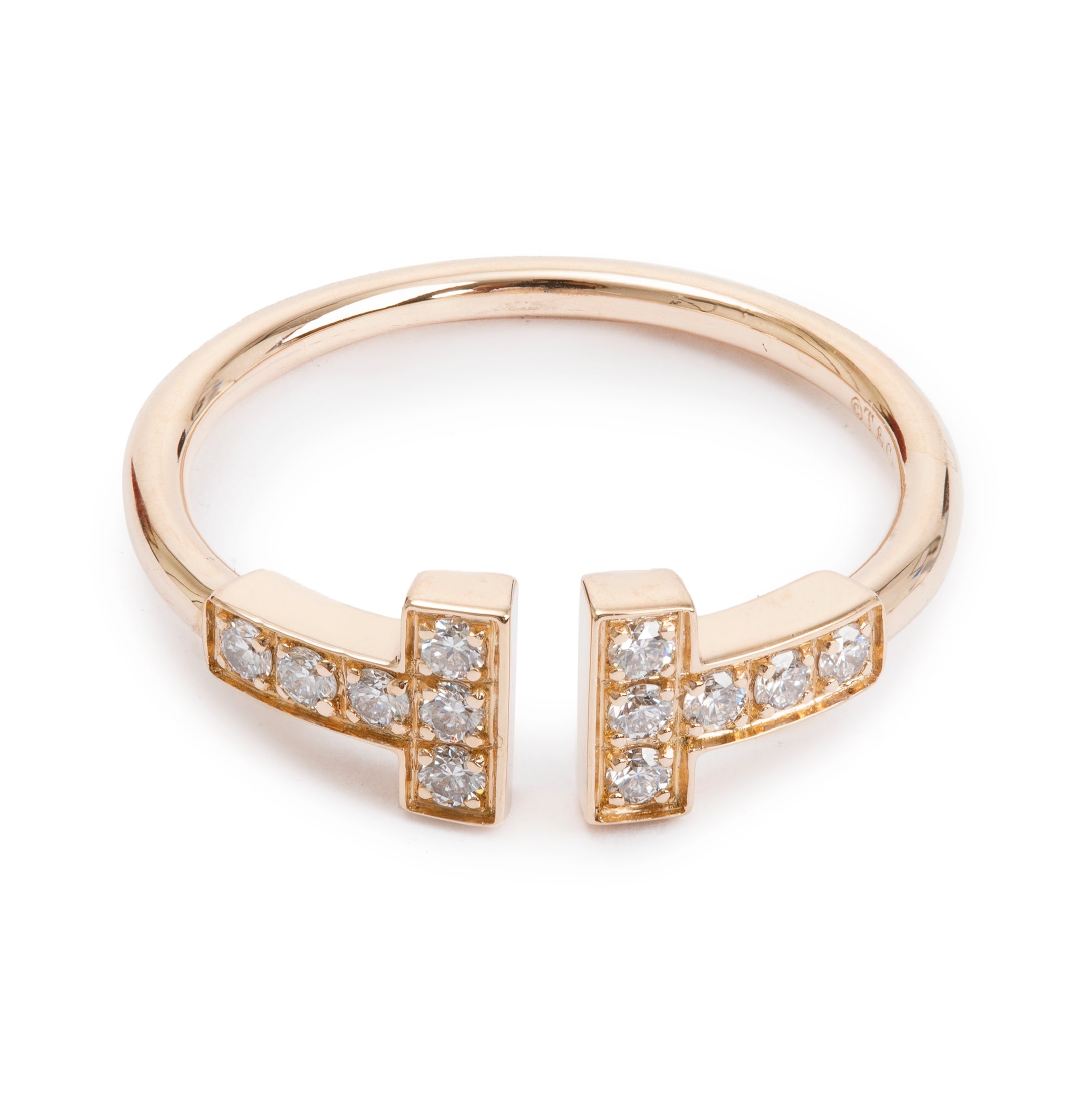 Tiffany & Co. 18k Rose Gold T Wire Diamond Ring, Size 5
