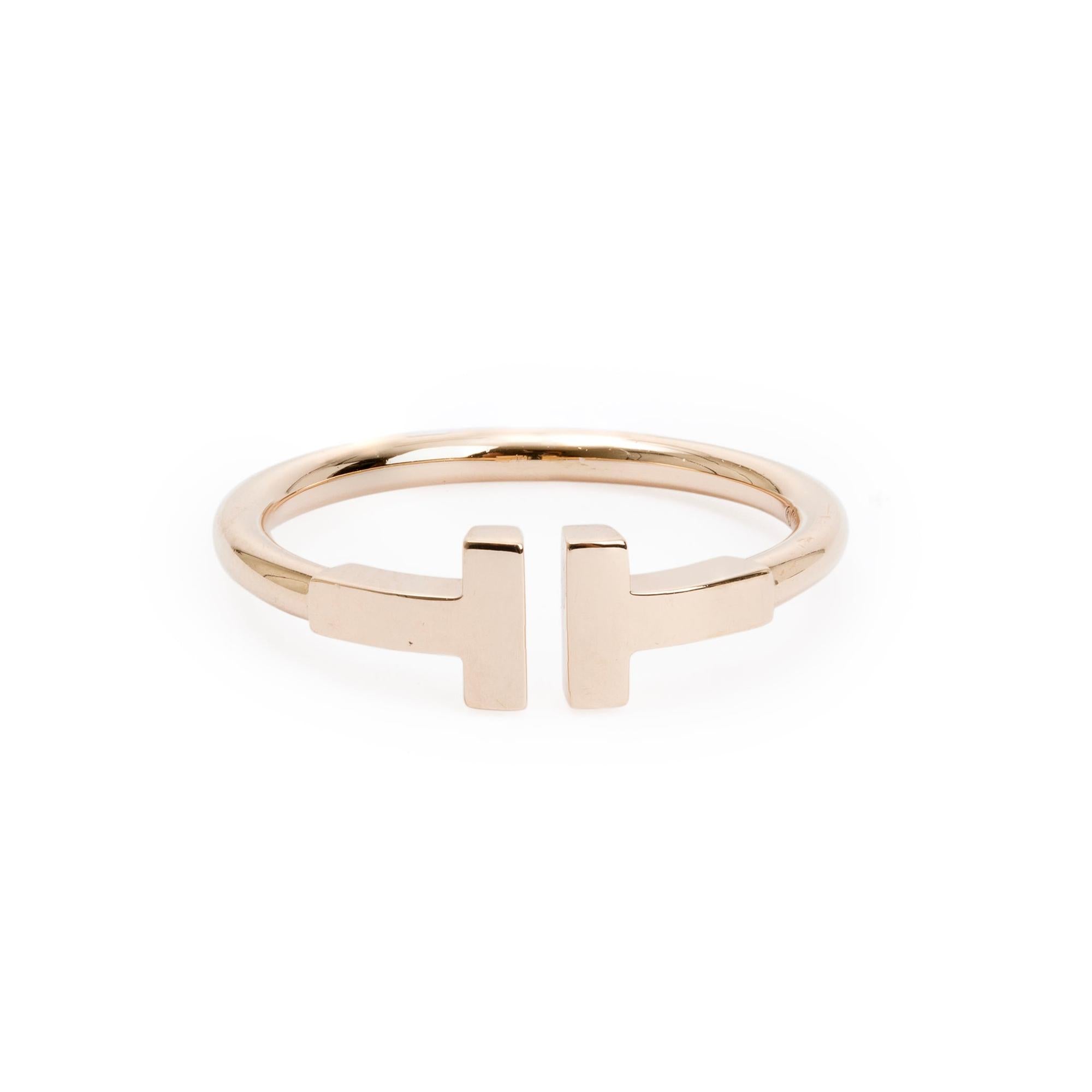 Tiffany & Co. 18k Rose Gold T Wire Ring, Size 7