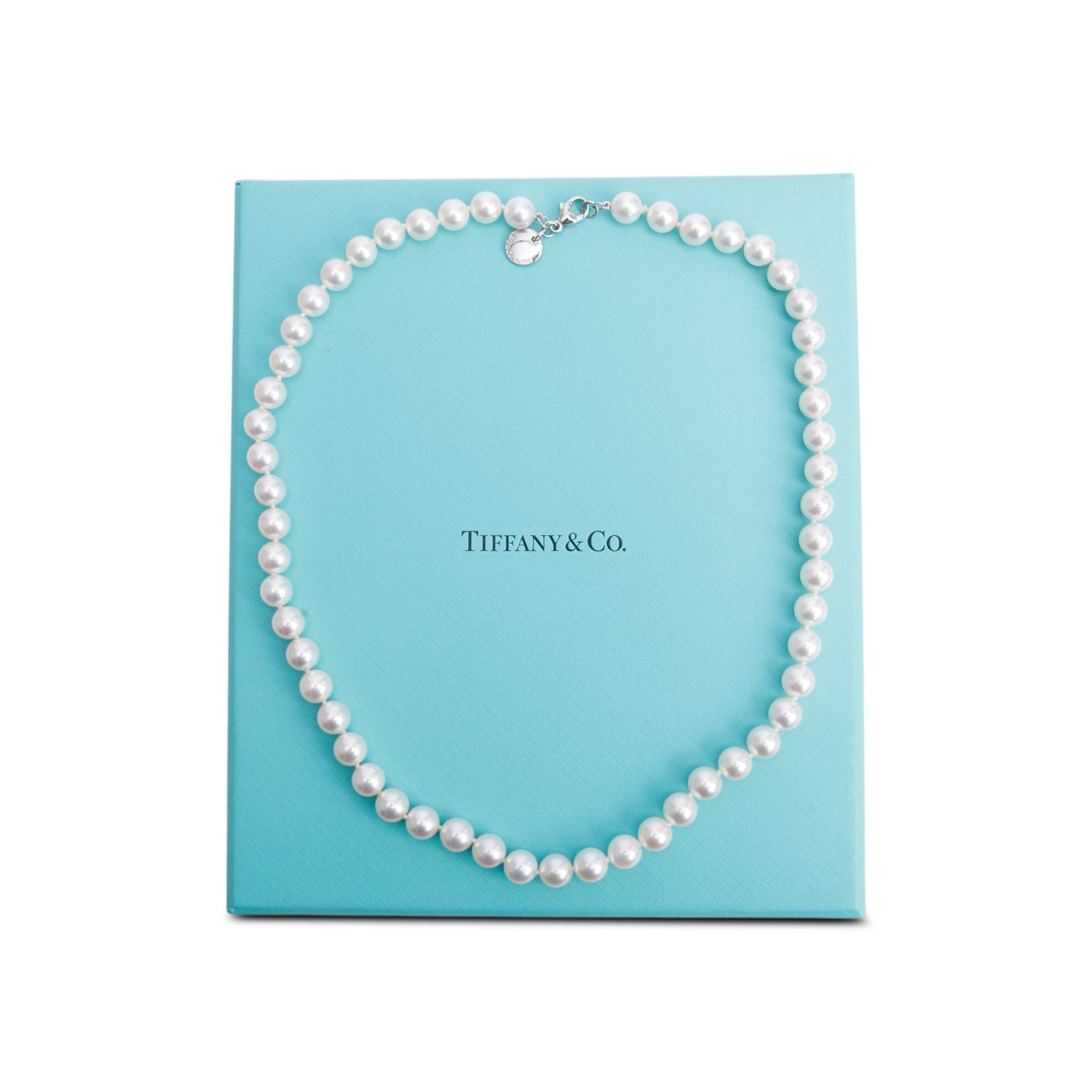Tiffany & Co. 18k White Gold 7.5-8 MM Akoya Cultured Pearl Necklace w/ Box