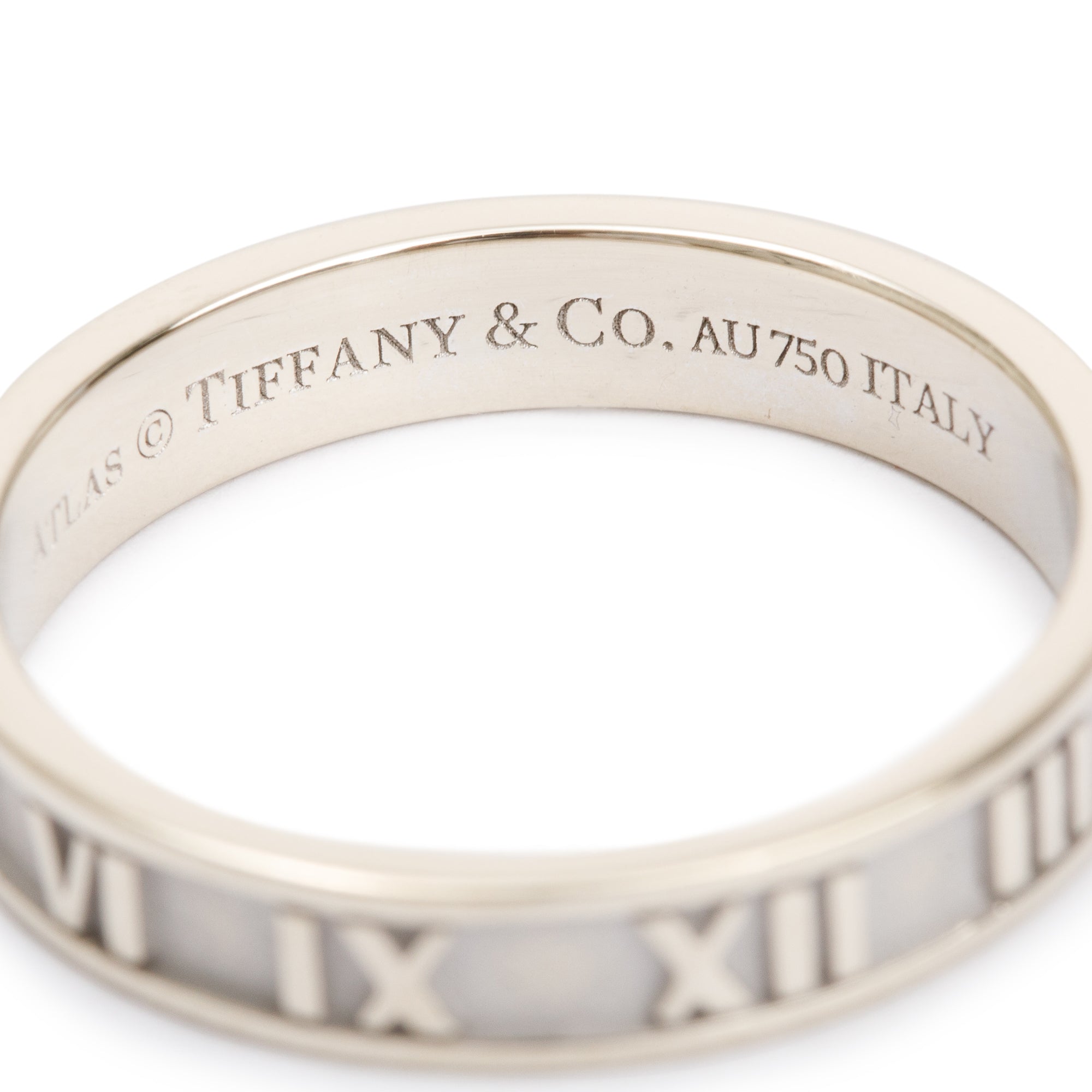 Tiffany & Co. 18k White Gold Atlas Narrow Band Ring, Size 9.5 w/ Box
