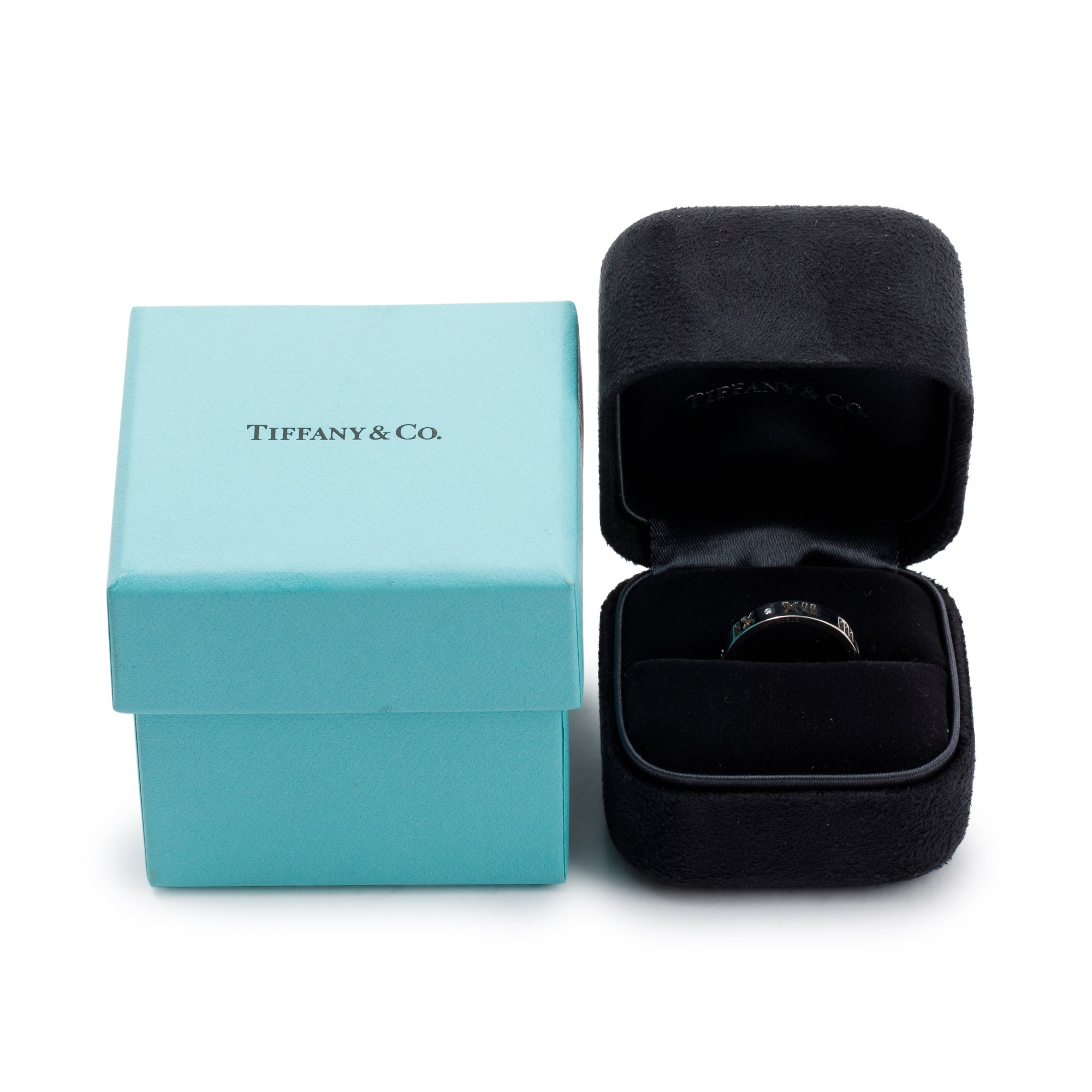 Tiffany & Co. 18k White Gold Atlas Pierced Ring with Diamonds w/ Box