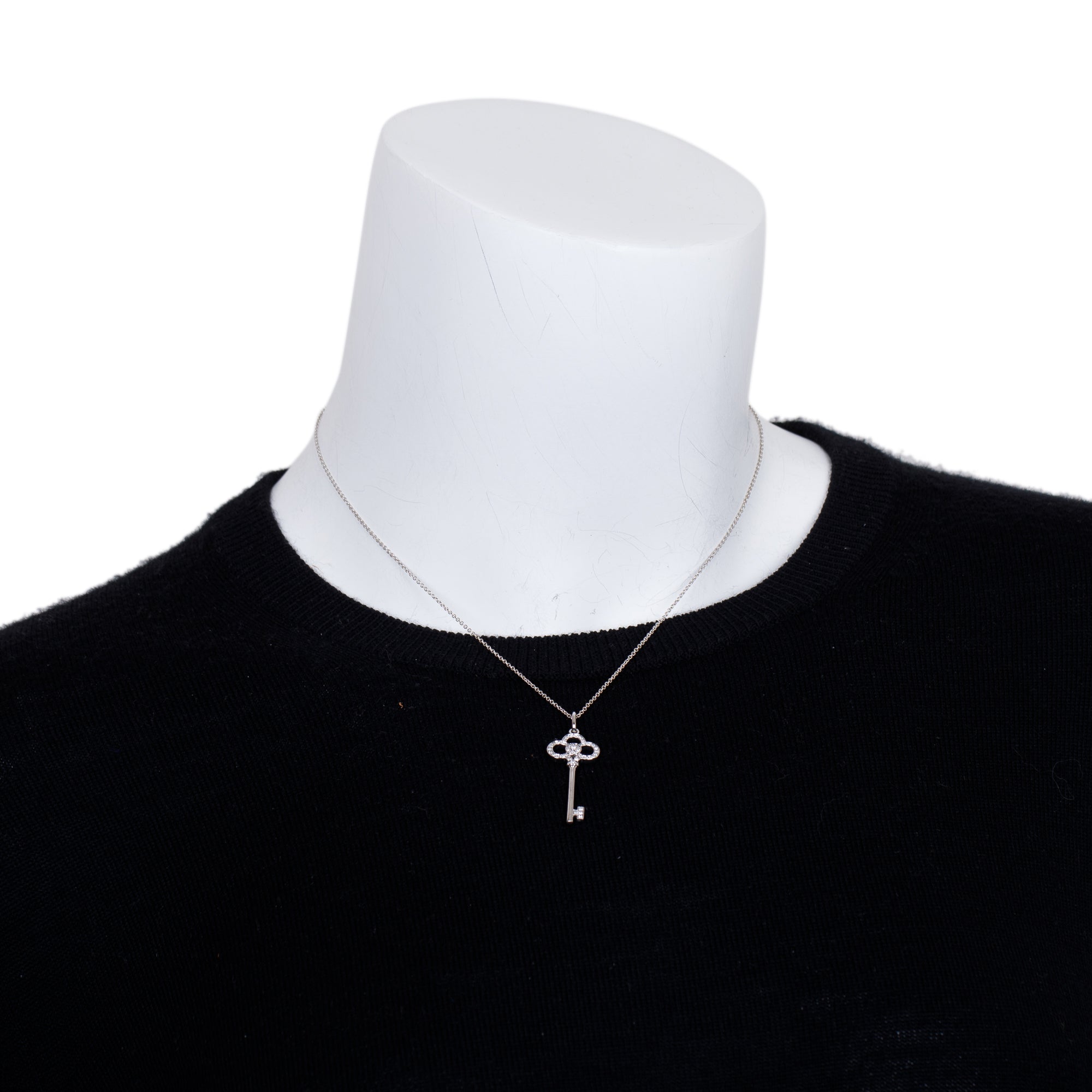 Tiffany & Co. 18k White Gold & Diamond Crown Key Pendant Necklace