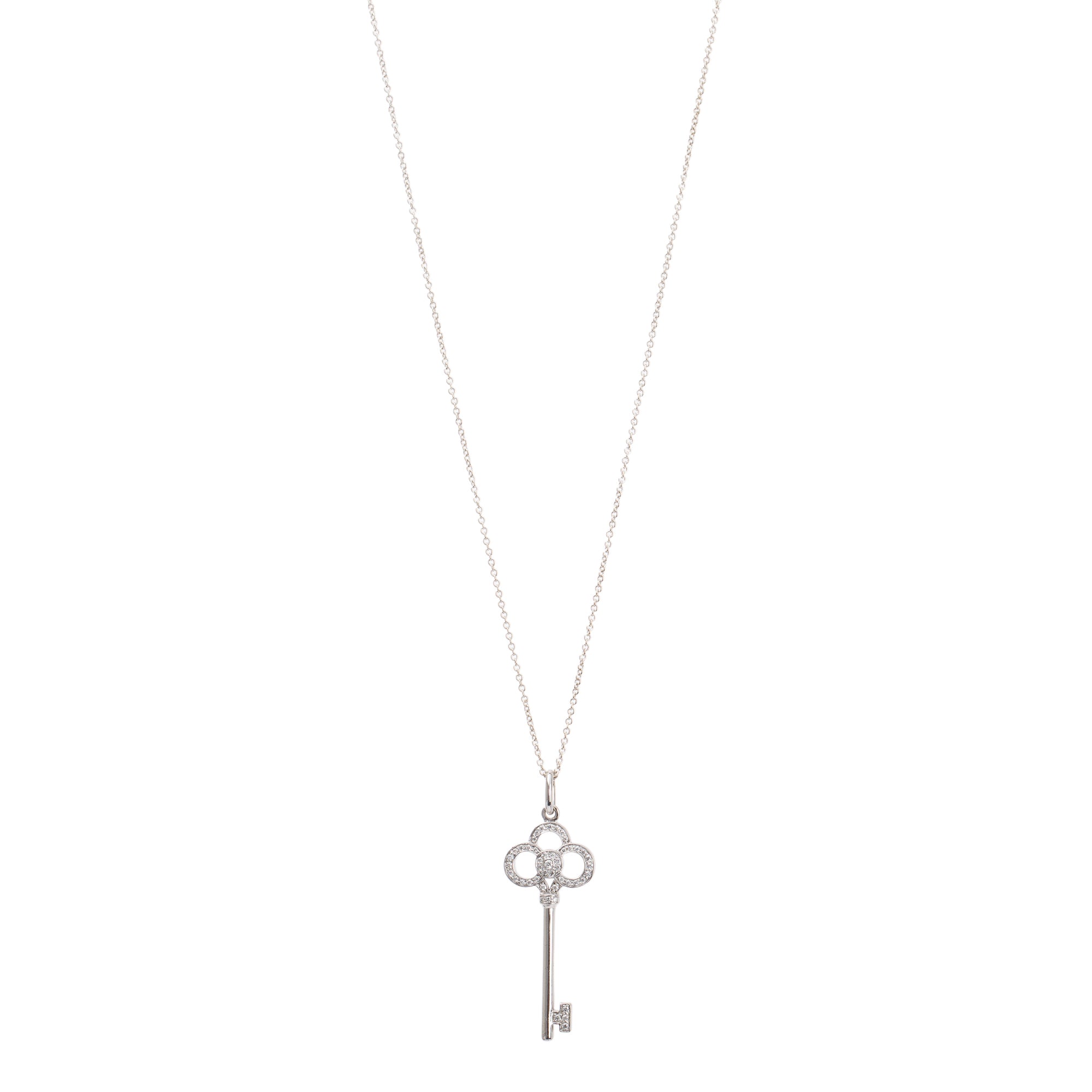 Tiffany & Co. 18k White Gold & Diamond Crown Key Pendant Necklace