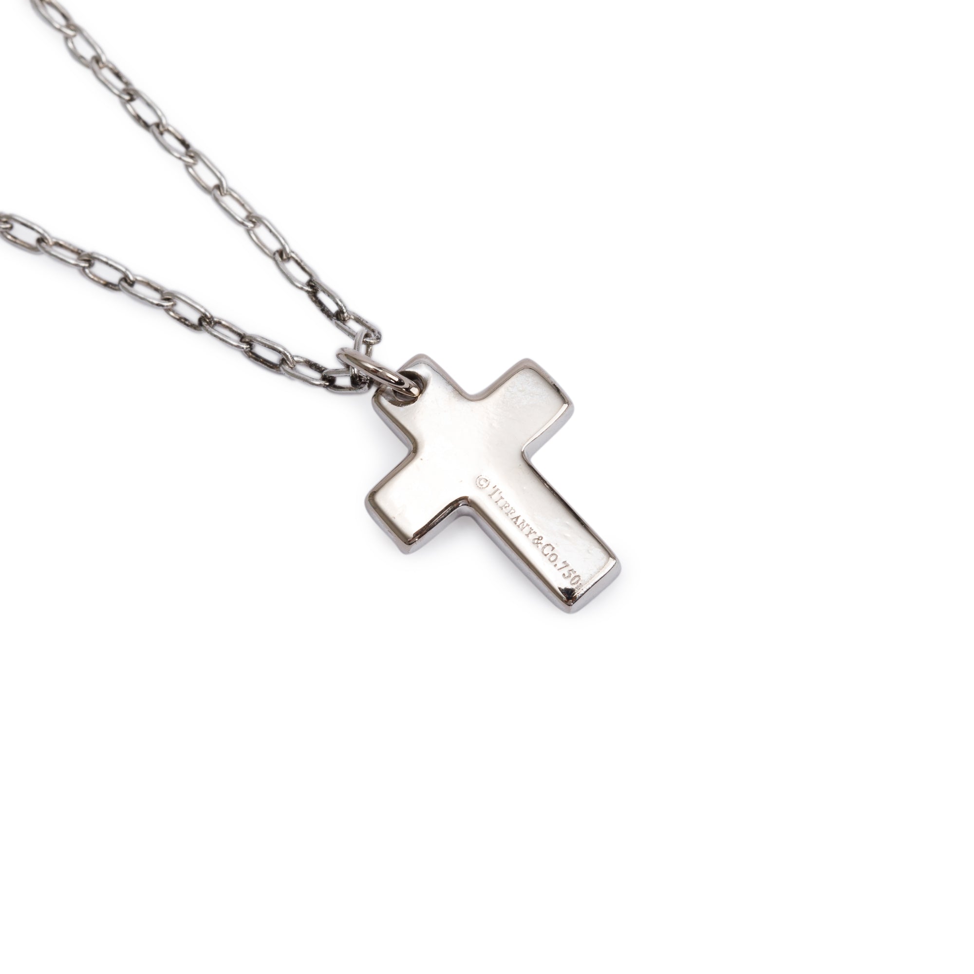 Tiffany & Co. 18k White Gold Diamond Etoile Cross Pendant Necklace w/ Box