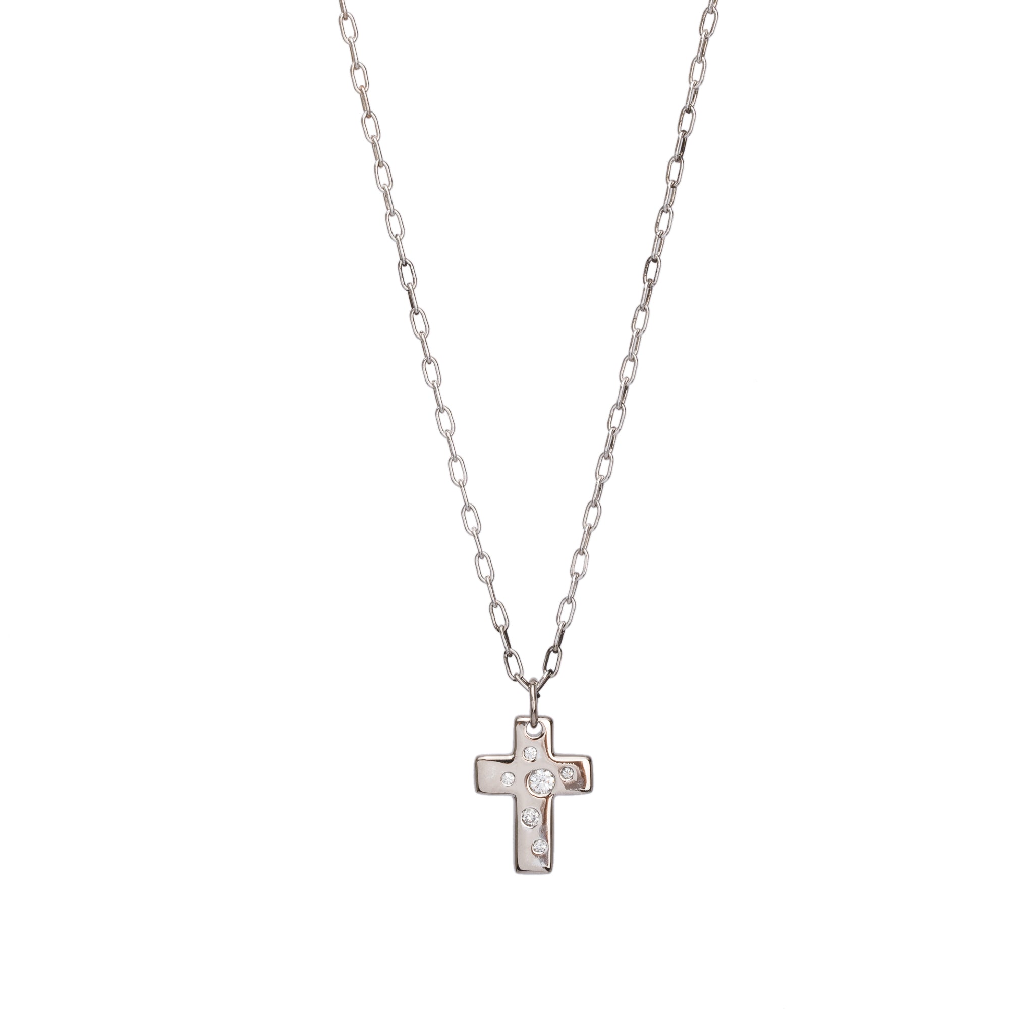 Tiffany & Co. 18k White Gold Diamond Etoile Cross Pendant Necklace w/ Box