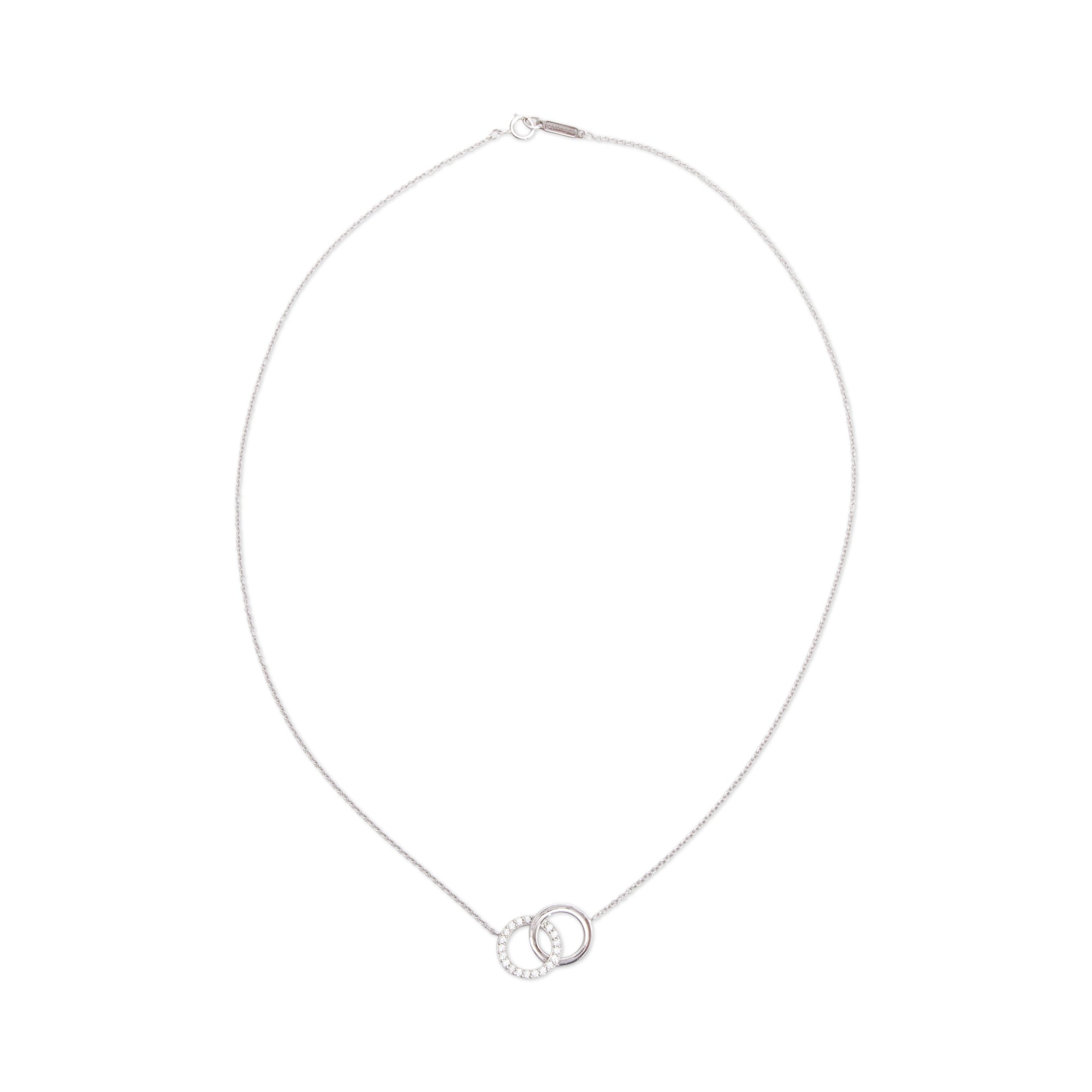 Tiffany & Co. 18k White Gold Diamond Interlocking Circles Pendant Necklace w/ Box