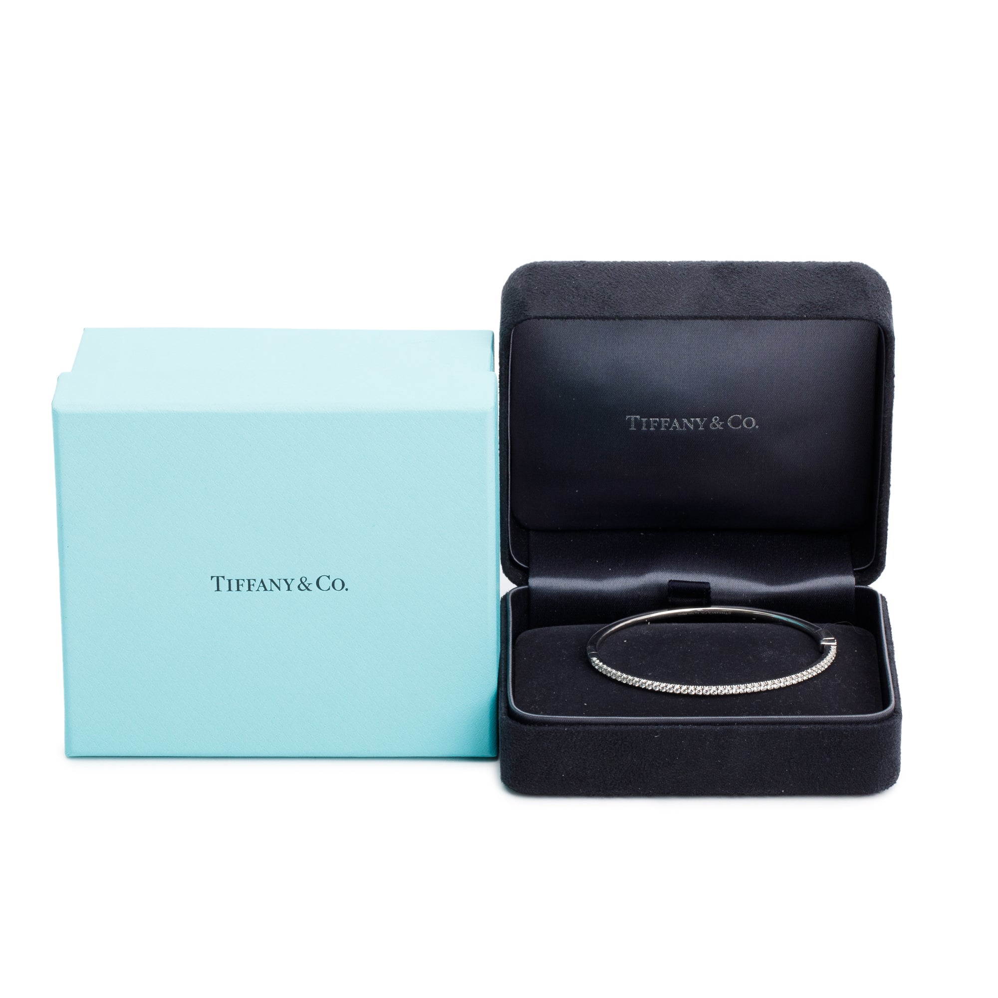 Tiffany & Co. 18k White Gold Diamond Metro Hinged Bangle Bracelet w/ Box