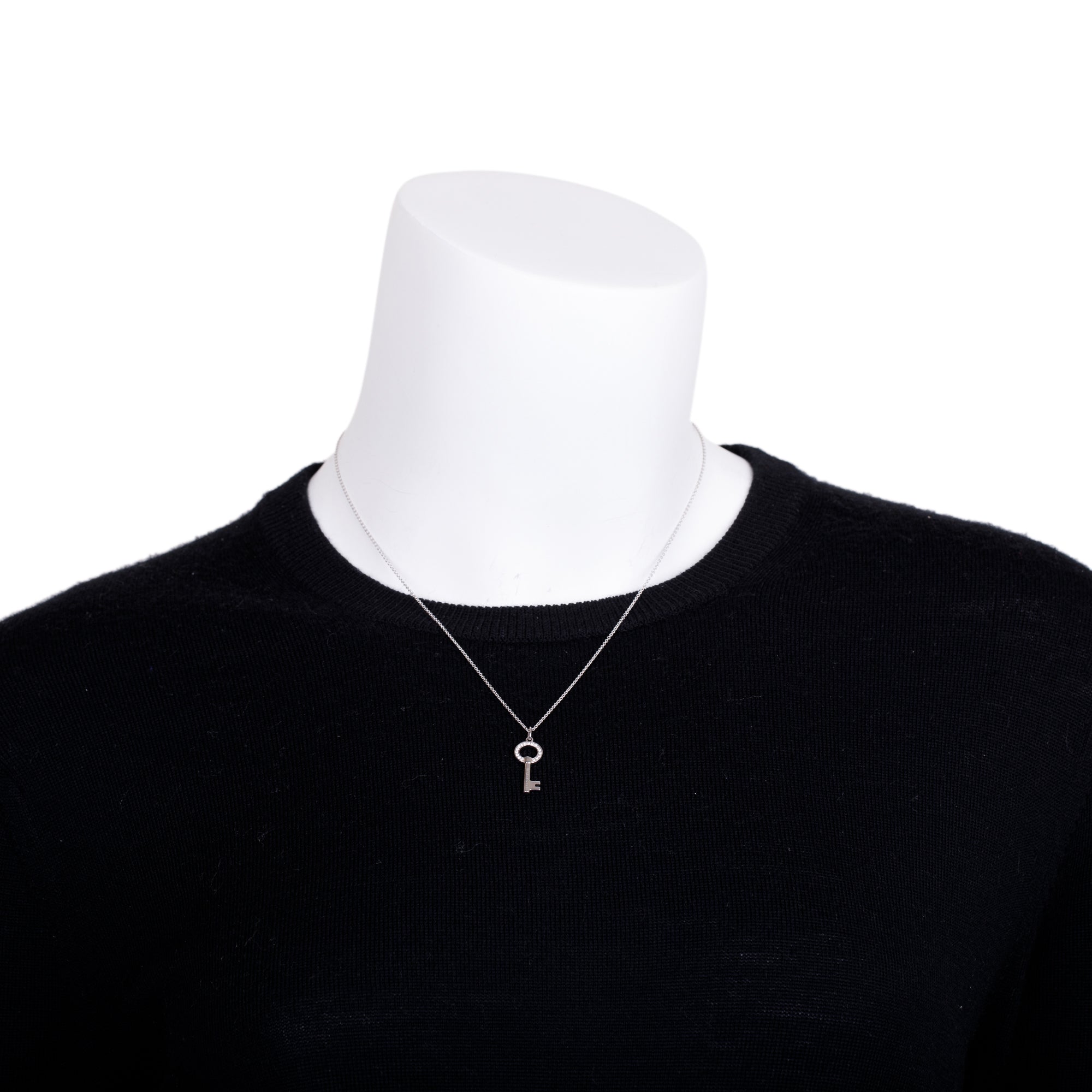 Tiffany & Co. 18k White Gold Diamond Modern Keys Open Round Key Pendant Necklace