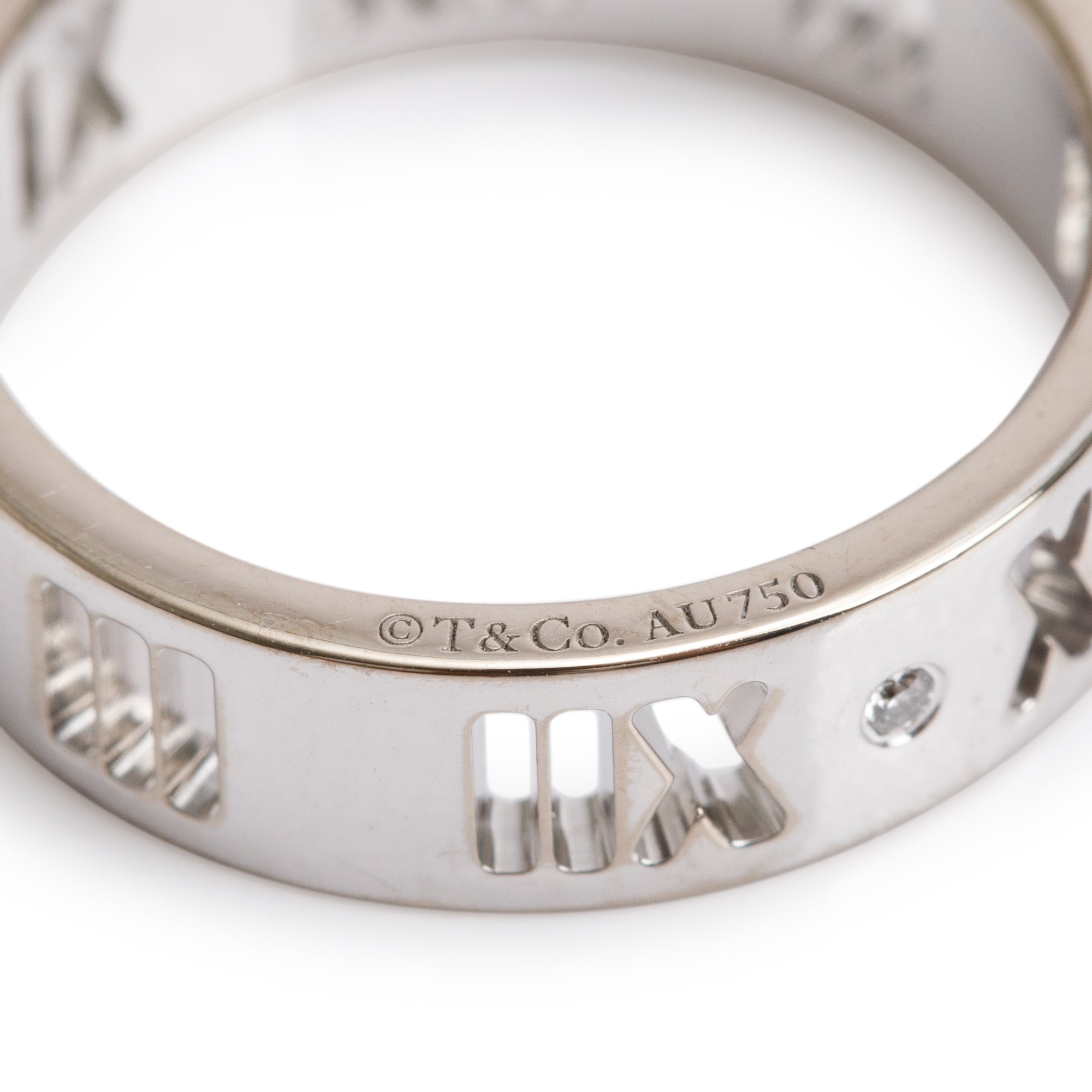 Tiffany & Co. 18k White Gold Diamond Pierced Atlas 5 MM Ring, Size 5.75