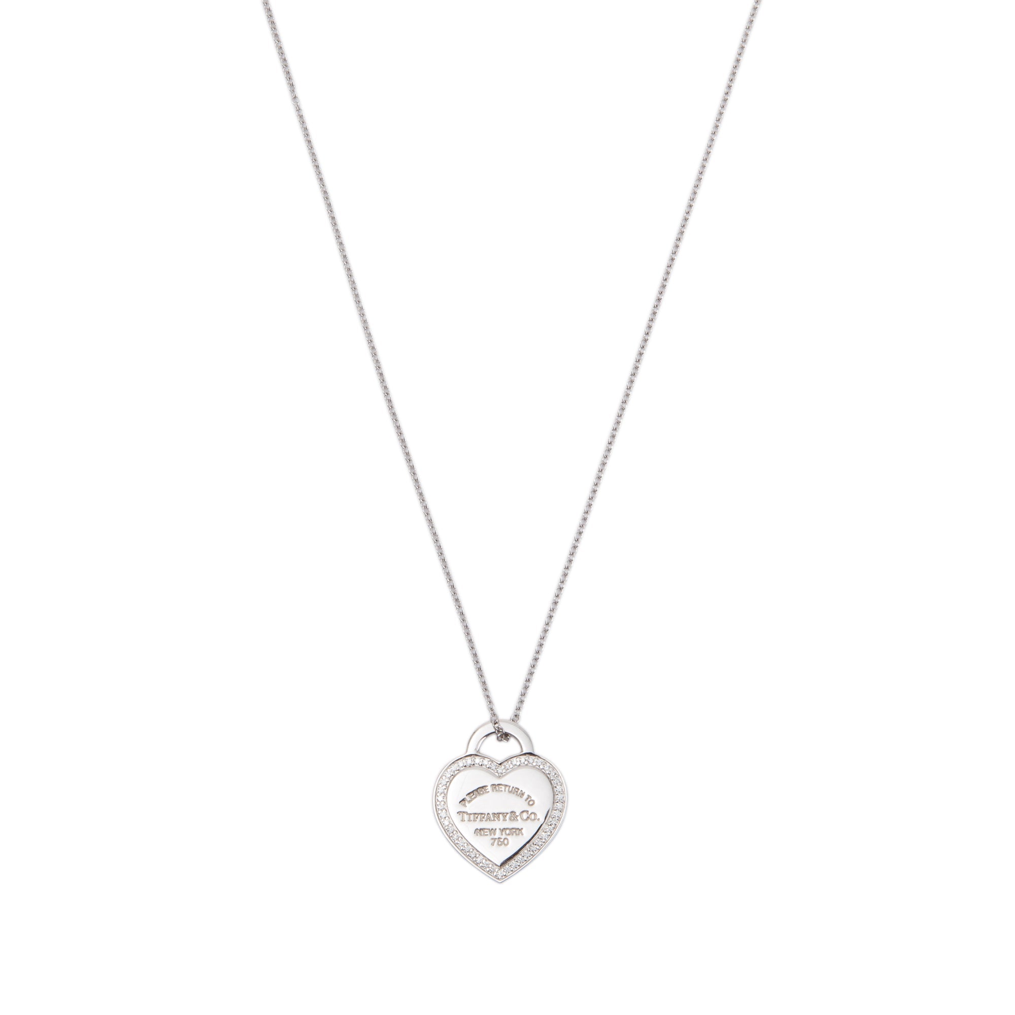 Tiffany & Co. 18k White Gold Diamond Return To Tiffany Small Heart Tag Pendant Necklace w/ Box