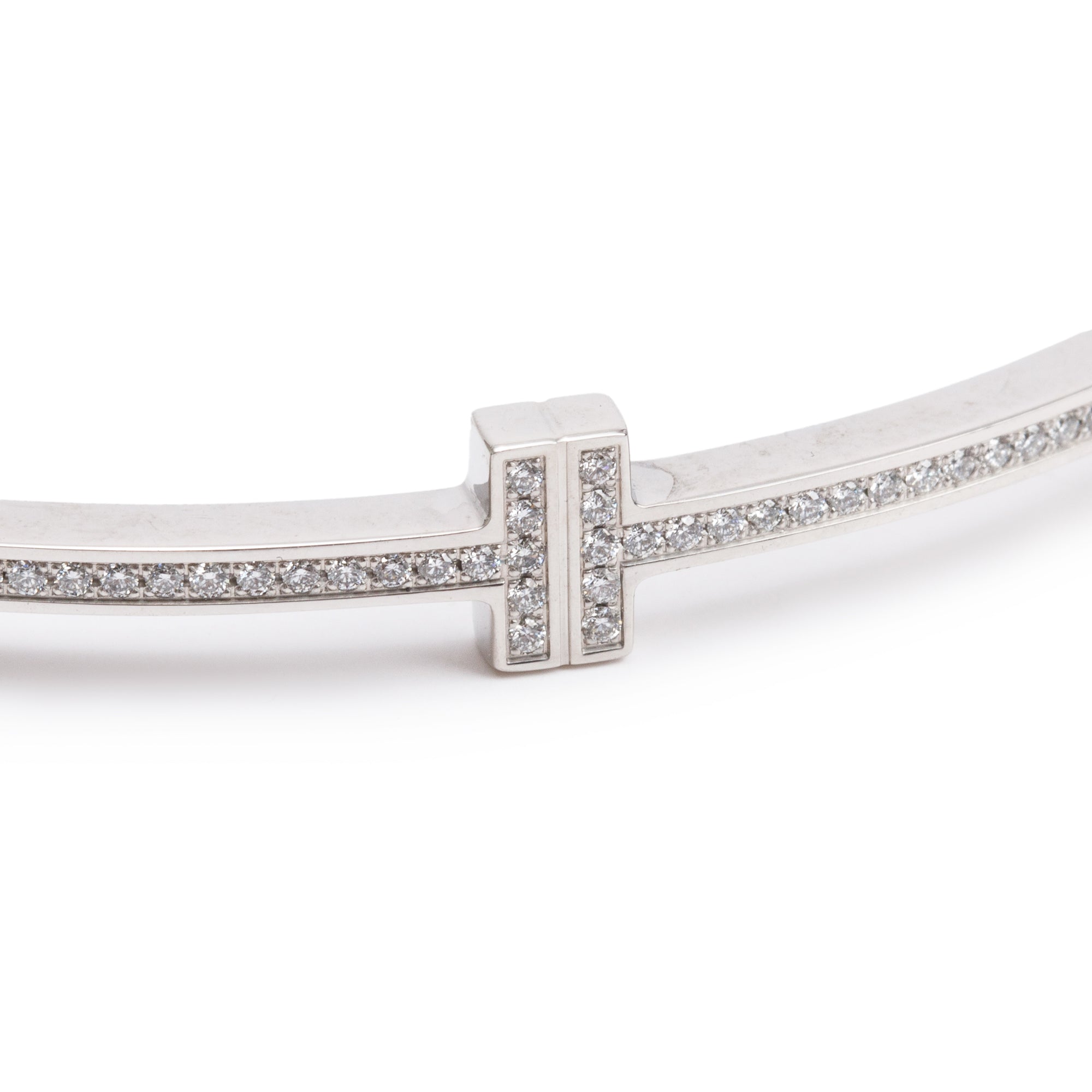 Tiffany & Co. 18k White Gold & Diamond T Hinged Wire Bracelet w/ Box