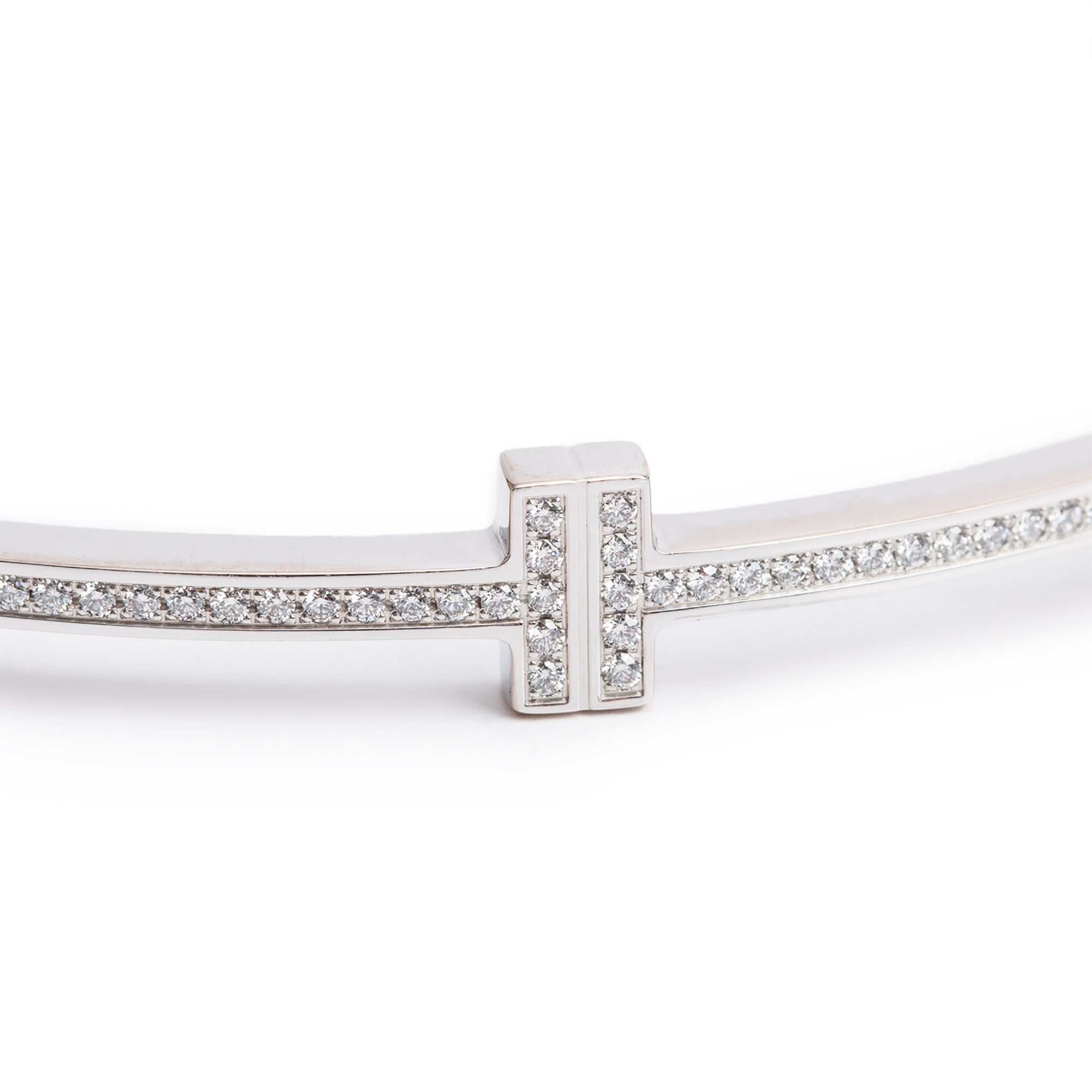 Tiffany & Co. 18k White Gold & Diamond T Hinged Wire Bracelet w/ Box