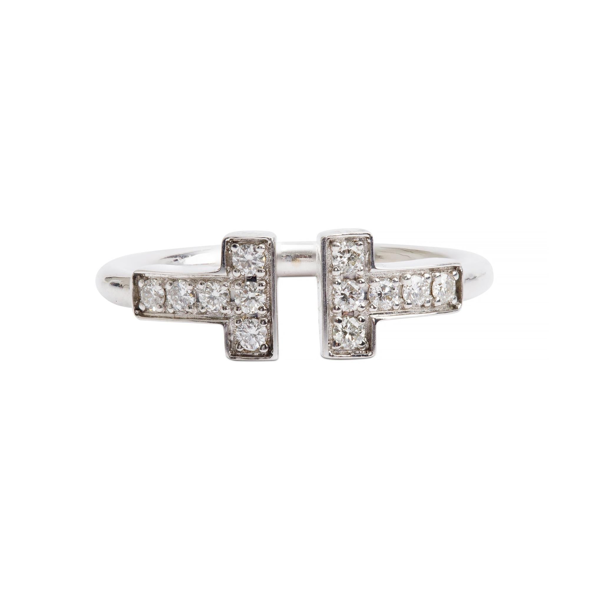 Tiffany & Co. 18k White Gold Diamond T Wire Ring, Size 4