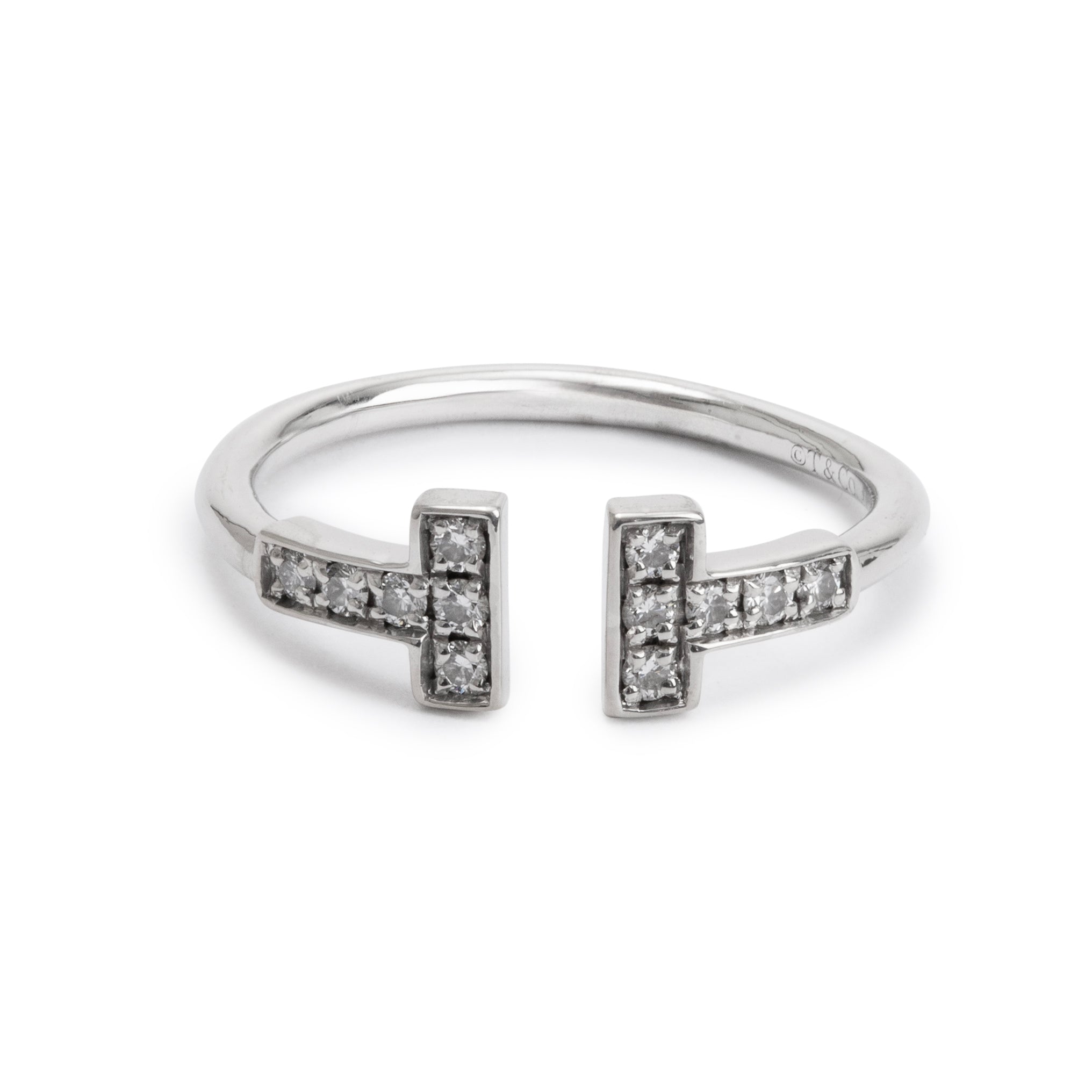 Tiffany & Co. 18k White Gold Diamond T Wire Ring, Size 6