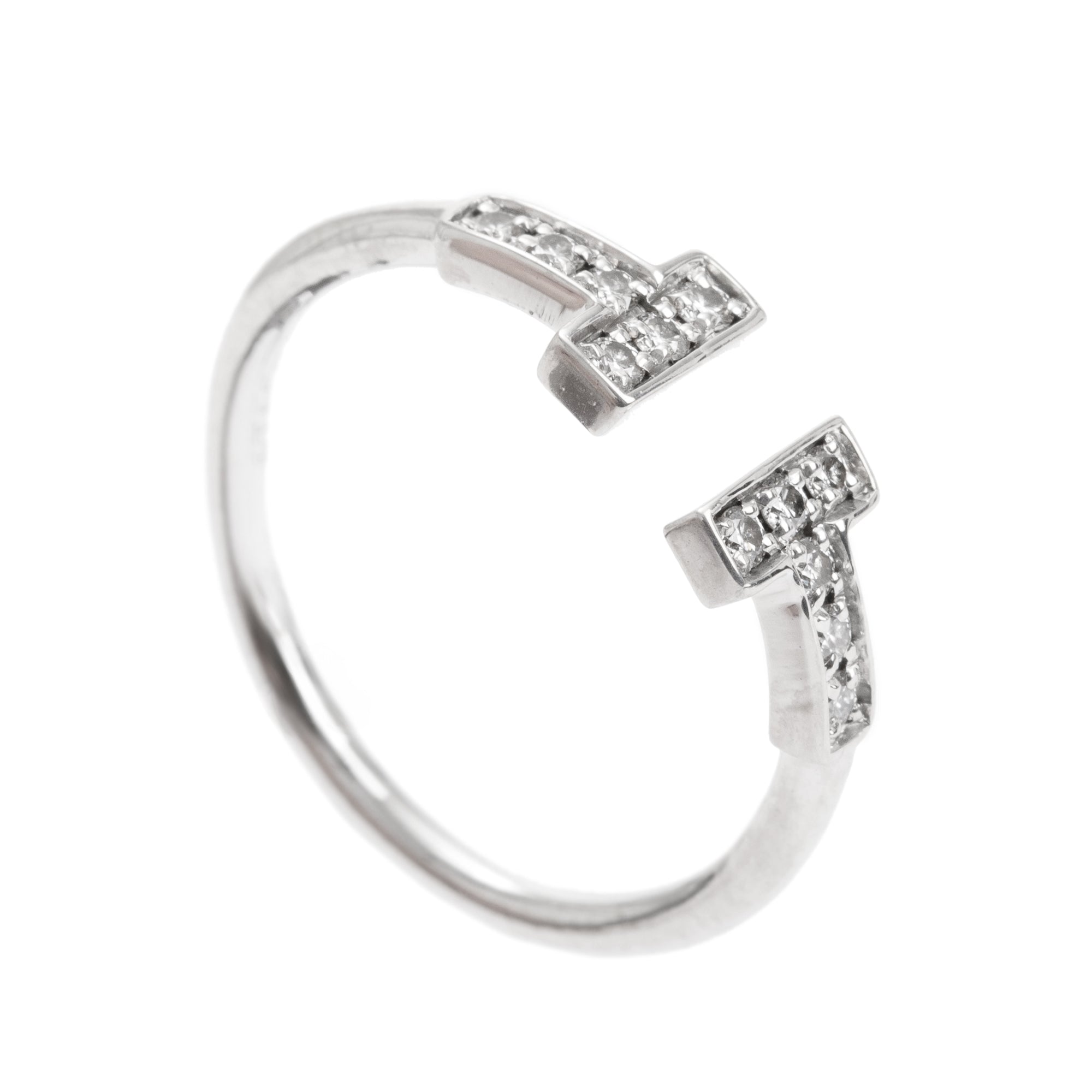 Tiffany & Co. 18k White Gold Diamond T Wire Ring, Size 6