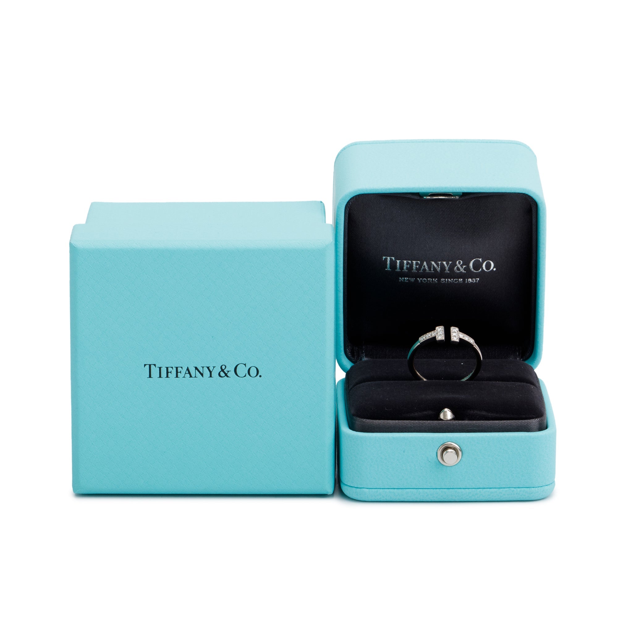 Tiffany & Co. 18k White Gold Diamond T Wire Ring, Size 6.5 w/ Box