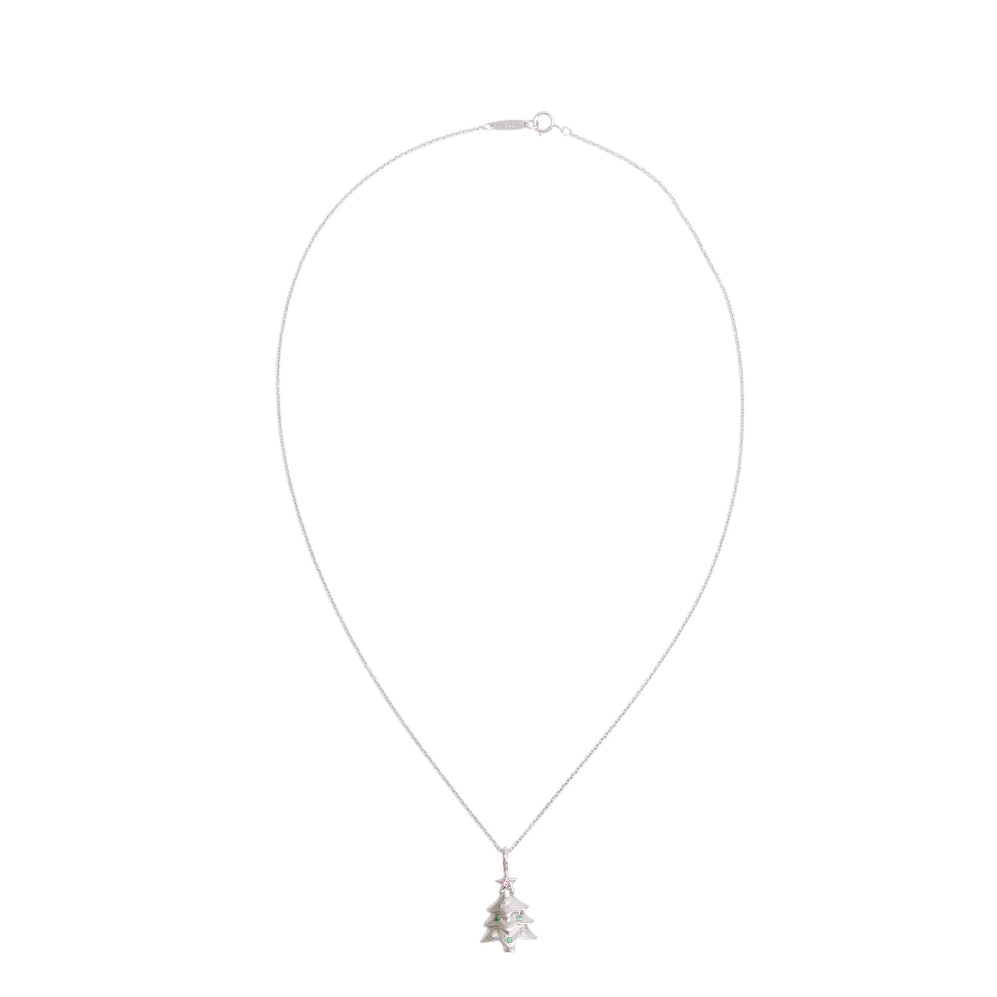 Tiffany & Co. 18k White Gold Diamond, Tsavorite & Sapphire Christmas Tree Pendant Necklace