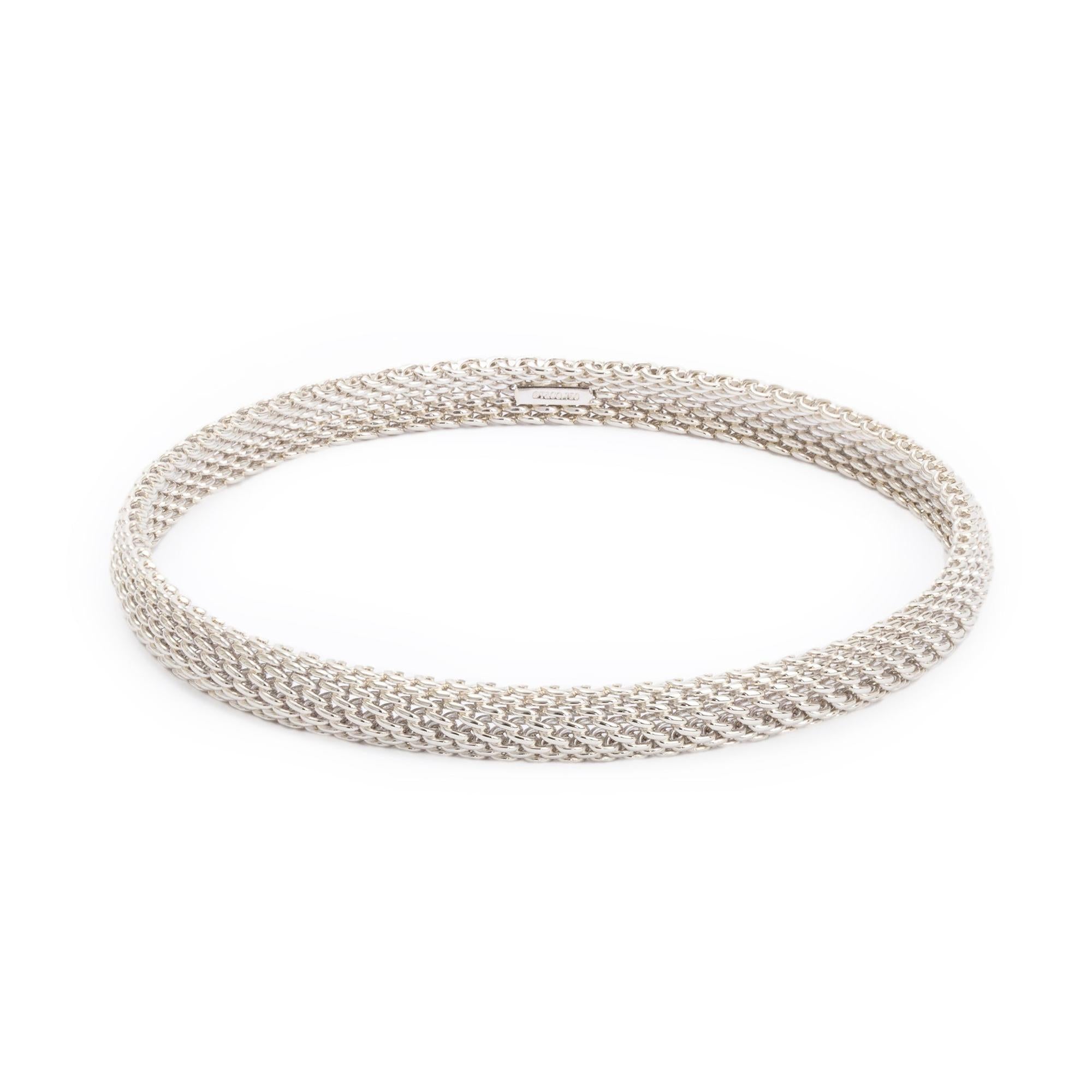 Tiffany & Co. 18k White Gold Narrow Somerset Mesh Bangle w/ Box
