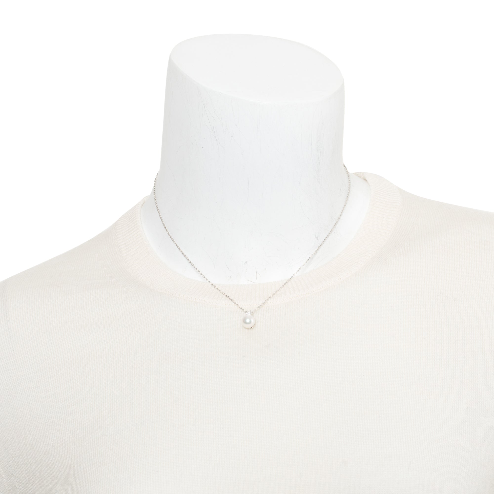 Tiffany & Co. 18k White Gold Signature Pearl & Diamond Pendant Necklace w/ Box