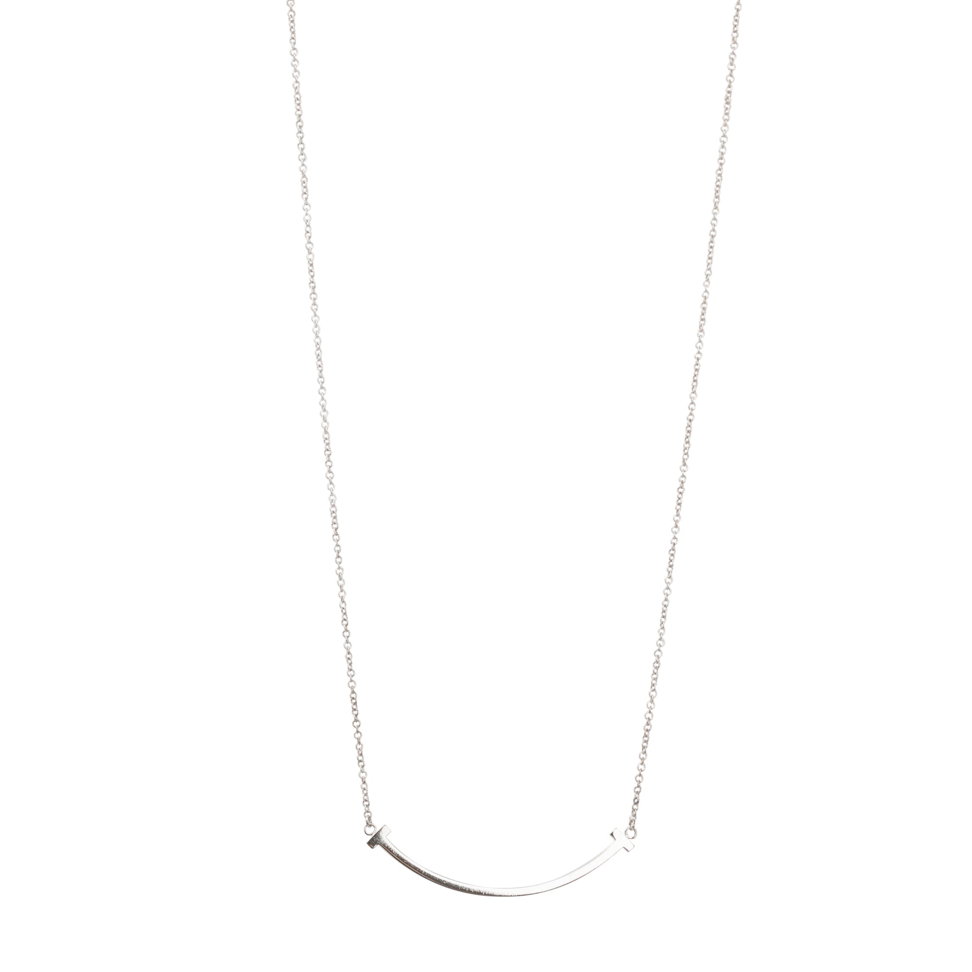 Tiffany & Co. 18k White Gold Small T Smile Pendant Necklace w/ Box