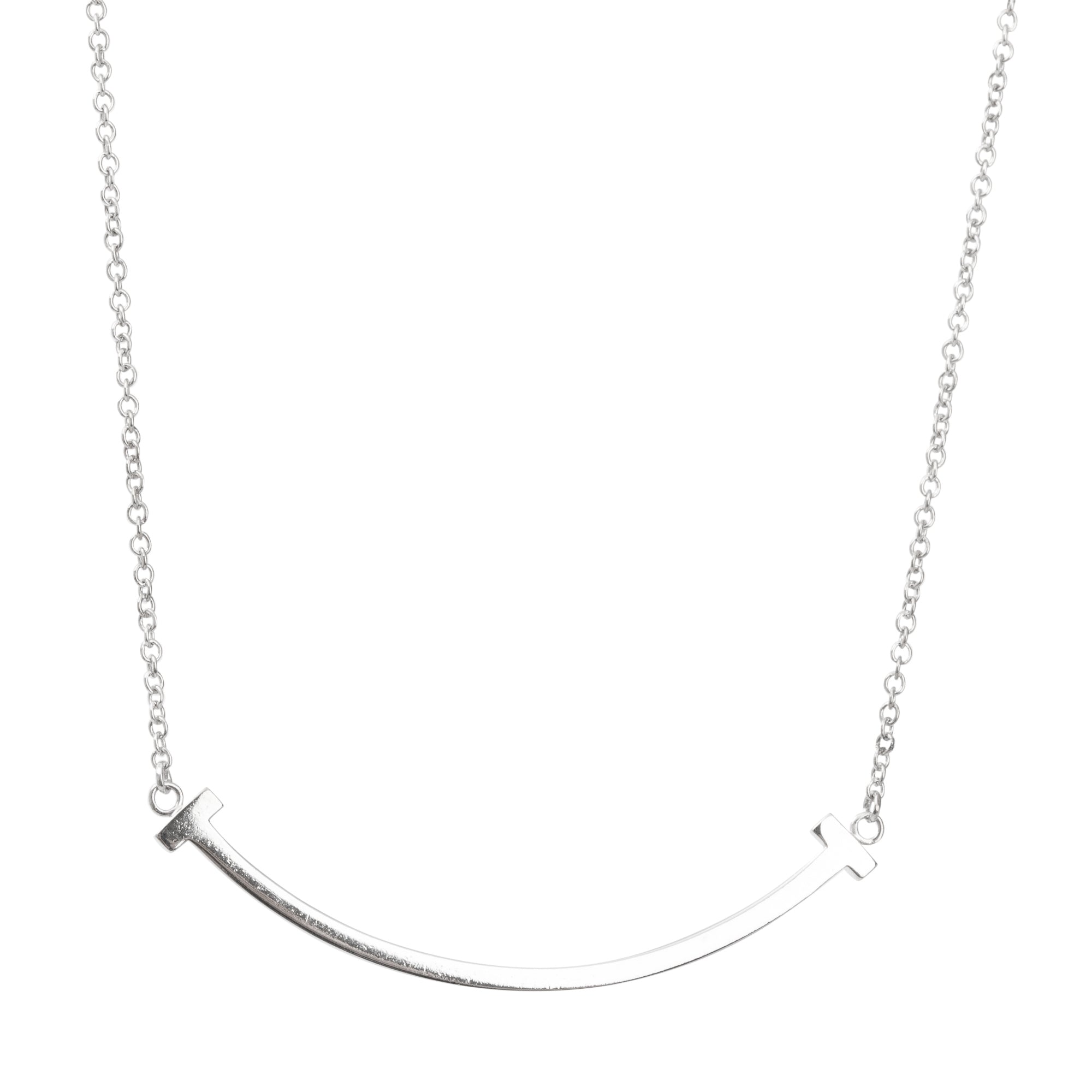 Tiffany & Co. 18k White Gold Small T Smile Pendant Necklace w/ Box