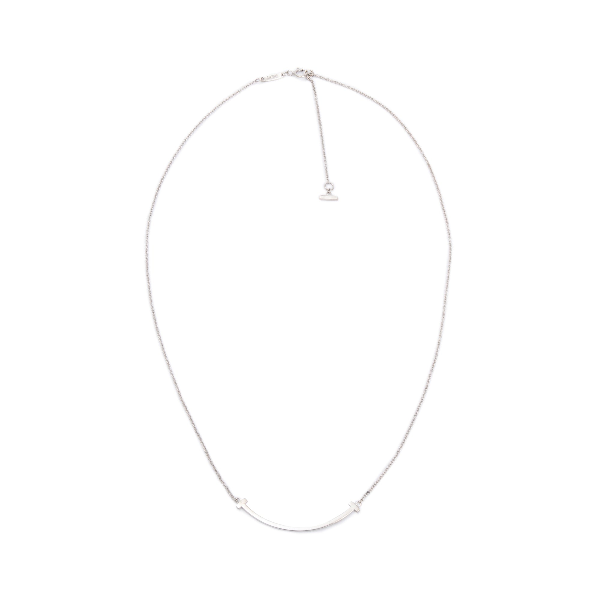 Tiffany & Co. 18k White Gold Small T Smile Pendant Necklace w/ Box