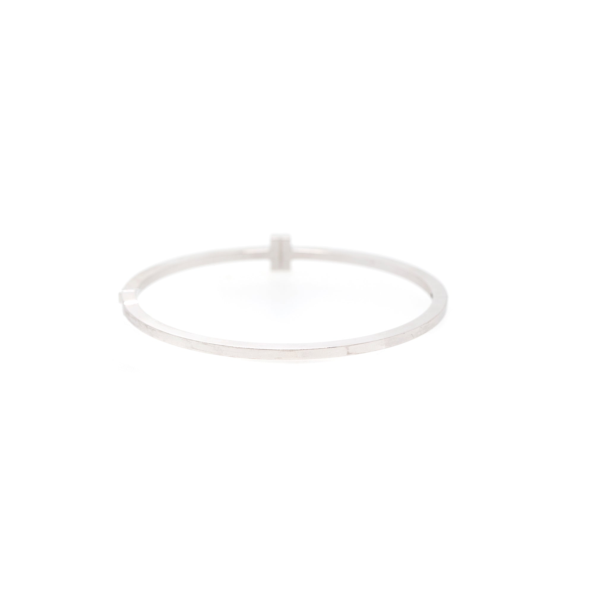 Tiffany & Co. 18k White Gold T Diamond Hinged Wire Bangle w/ Box